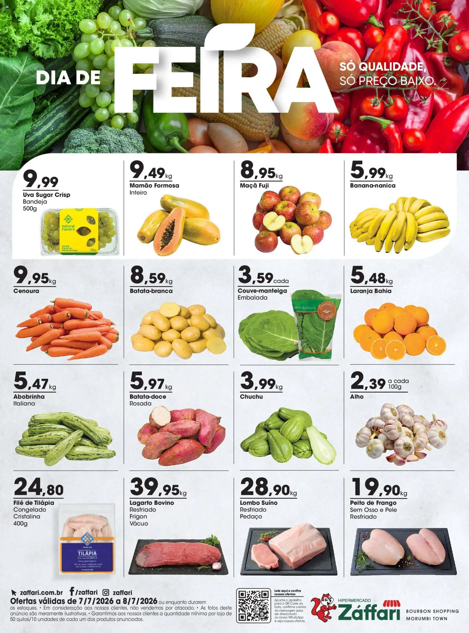 Zaffari Folheto - válido de 07/07/2026 | Página: 1 | Produtos: Lombo, Manteiga, Cenoura, Bandeja