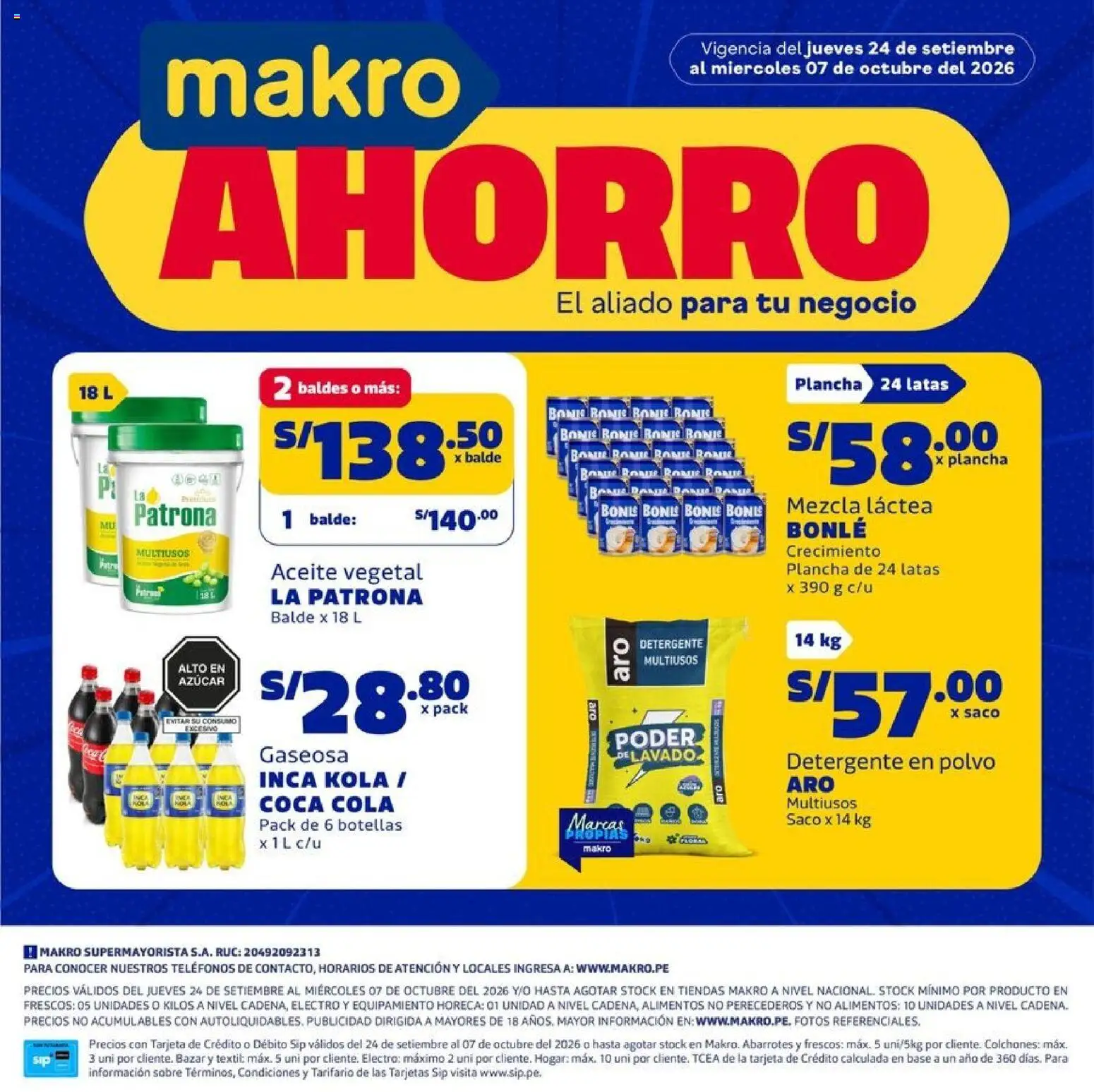 Catálogo Makro válido desde 24/09/2026 | Página: 1 | Productos: Plancha, Aceite, Detergente en polvo, Polvo