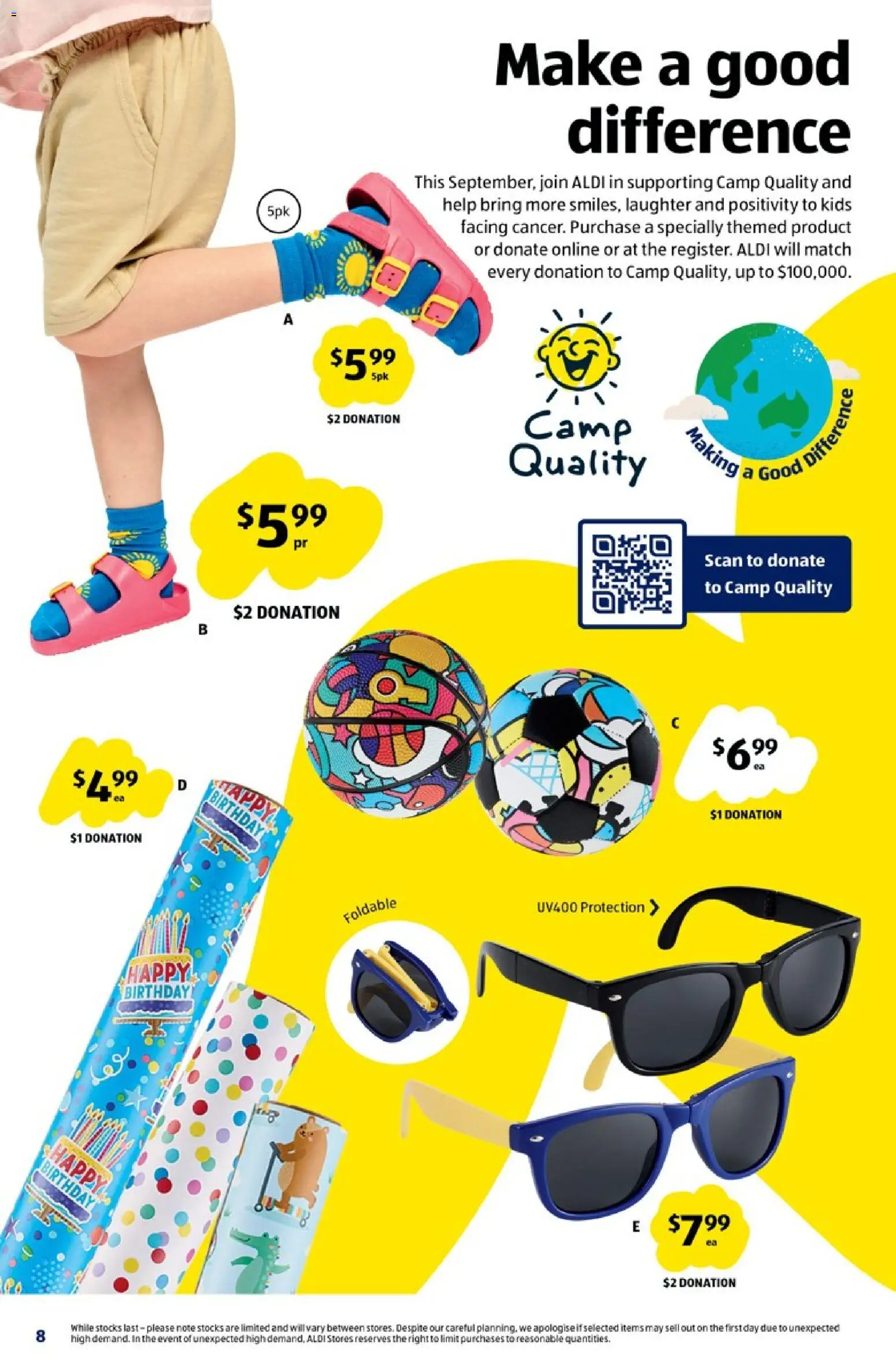 Aldi catalogue - valid from 08/09/2026 | Page: 8 | Products: Basketball, Sunglasses, Socks