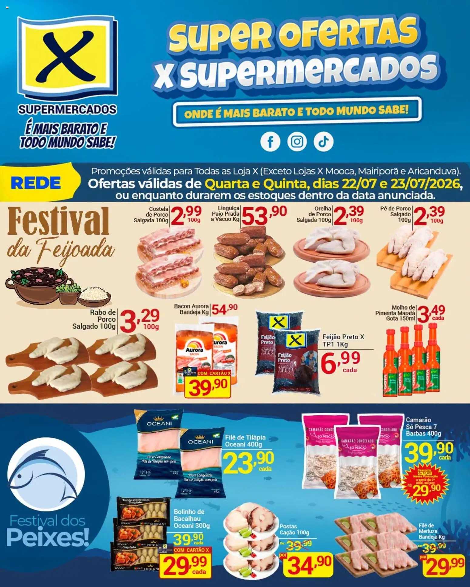 X Supermercados Folheto - válido de 22/07/2026 | Página: 6 | Produtos: Pimenta, Linguiça, Camarão, Tilápia