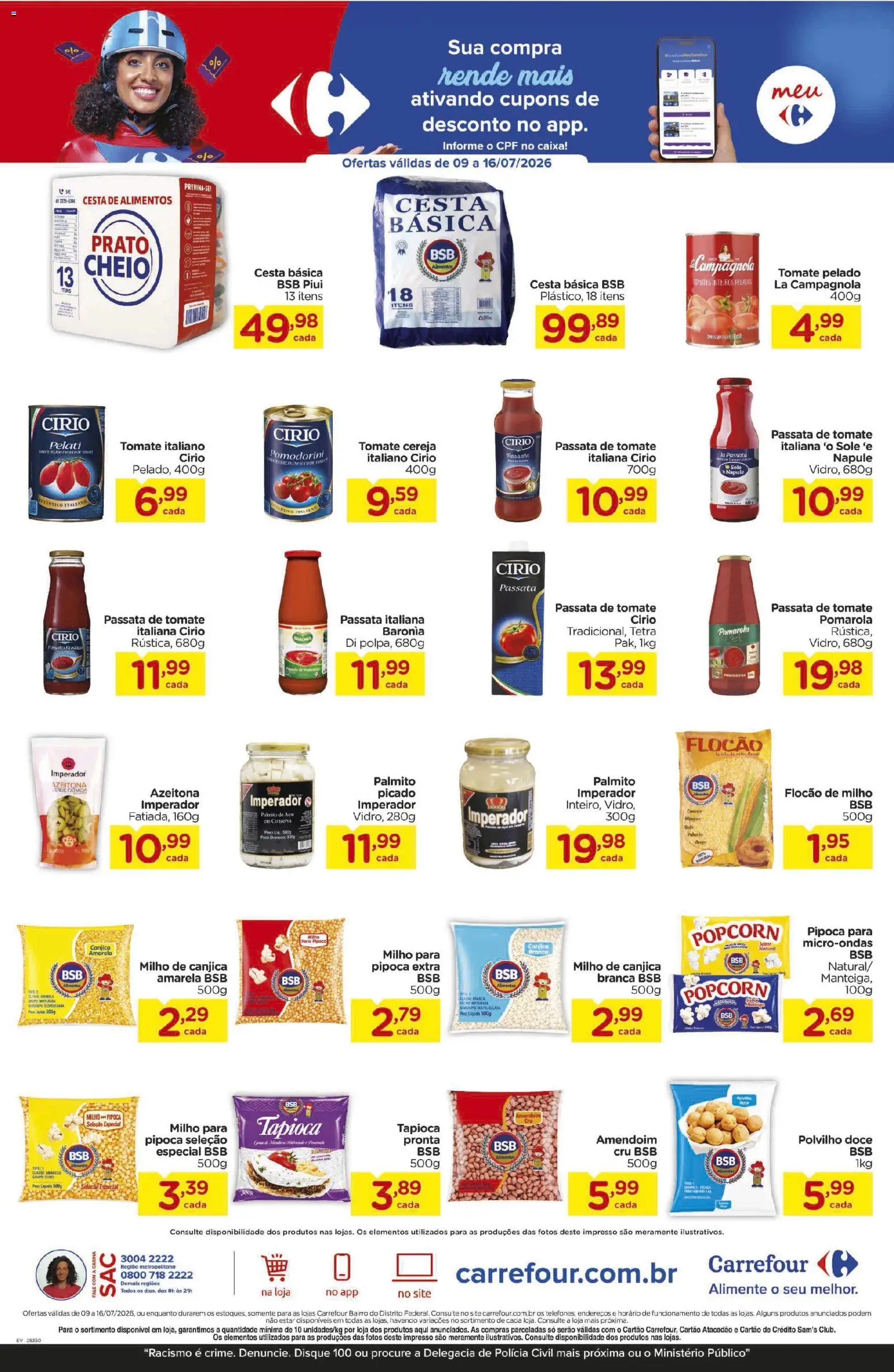 Carrefour Bairro Folheto - válido de 09/07/2026 | Página: 2 | Produtos: Palmito, Polvilho, Cesta, Microondas
