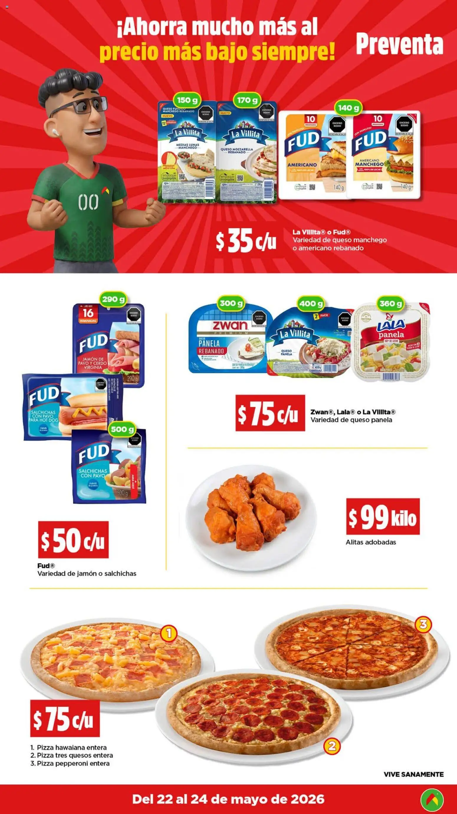 Nuevas ofertas de Bodega Aurrerá válidas en toda la República Mexicana desde el 22.05.2026. ¡Encuentra las mejores ofertas en Bodega Aurrerá folleto Preventa! | Página: 5 | Productos: Leche, Queso, Pizza, Cerdo