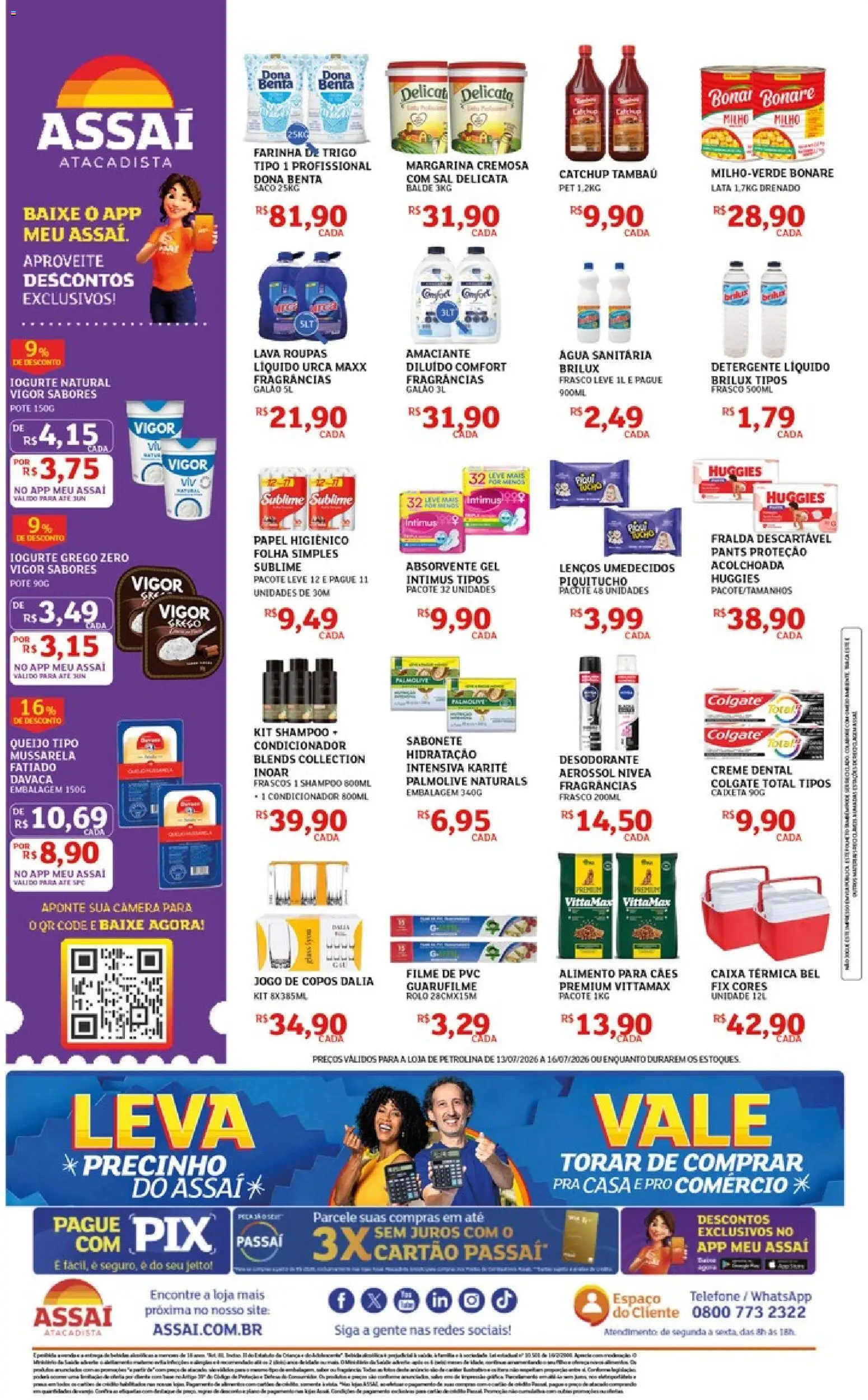 Assaí Atacadista Folheto - válido de 13/07/2026 | Página: 2 | Produtos: Farinha de trigo, Iogurte, Roupas, Sal