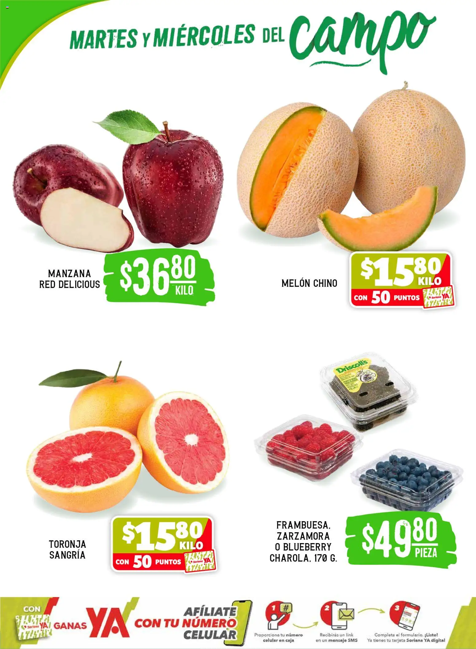 Nuevas ofertas de Soriana válidas en toda la República Mexicana desde el 12.05.2026. ¡Encuentra las mejores ofertas en Soriana Martes y Miércoles del Campo Súper: Ver, Tab, Chis, Camp, Yuc y Q. Roo! | Página: 2 | Productos: Melón, Manzana, Toronja, Caja