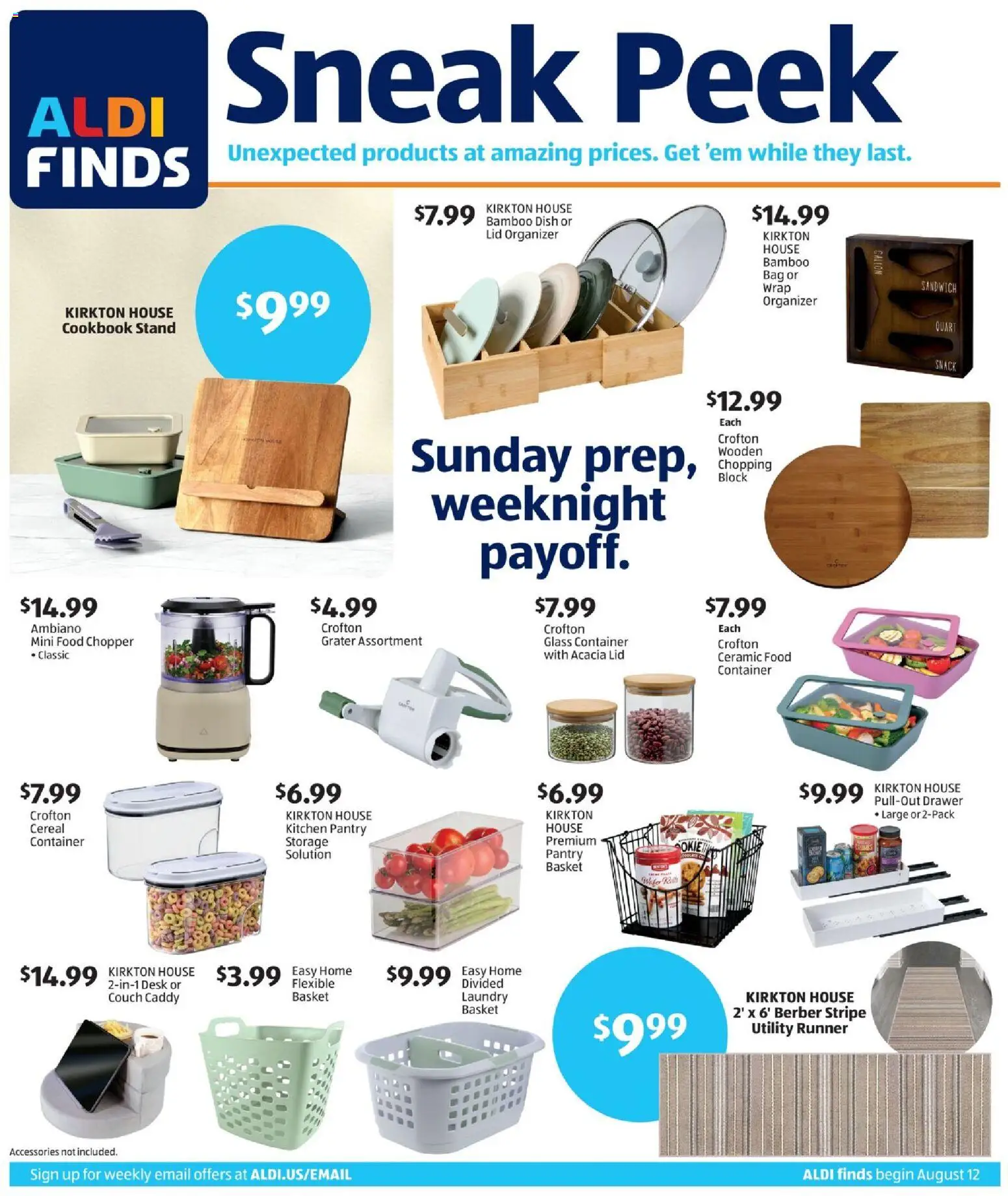 Aldi In Store Ad - valid from 08/12/2026 | Page: 1 | Products: Couch, Basket, Desk, Bag