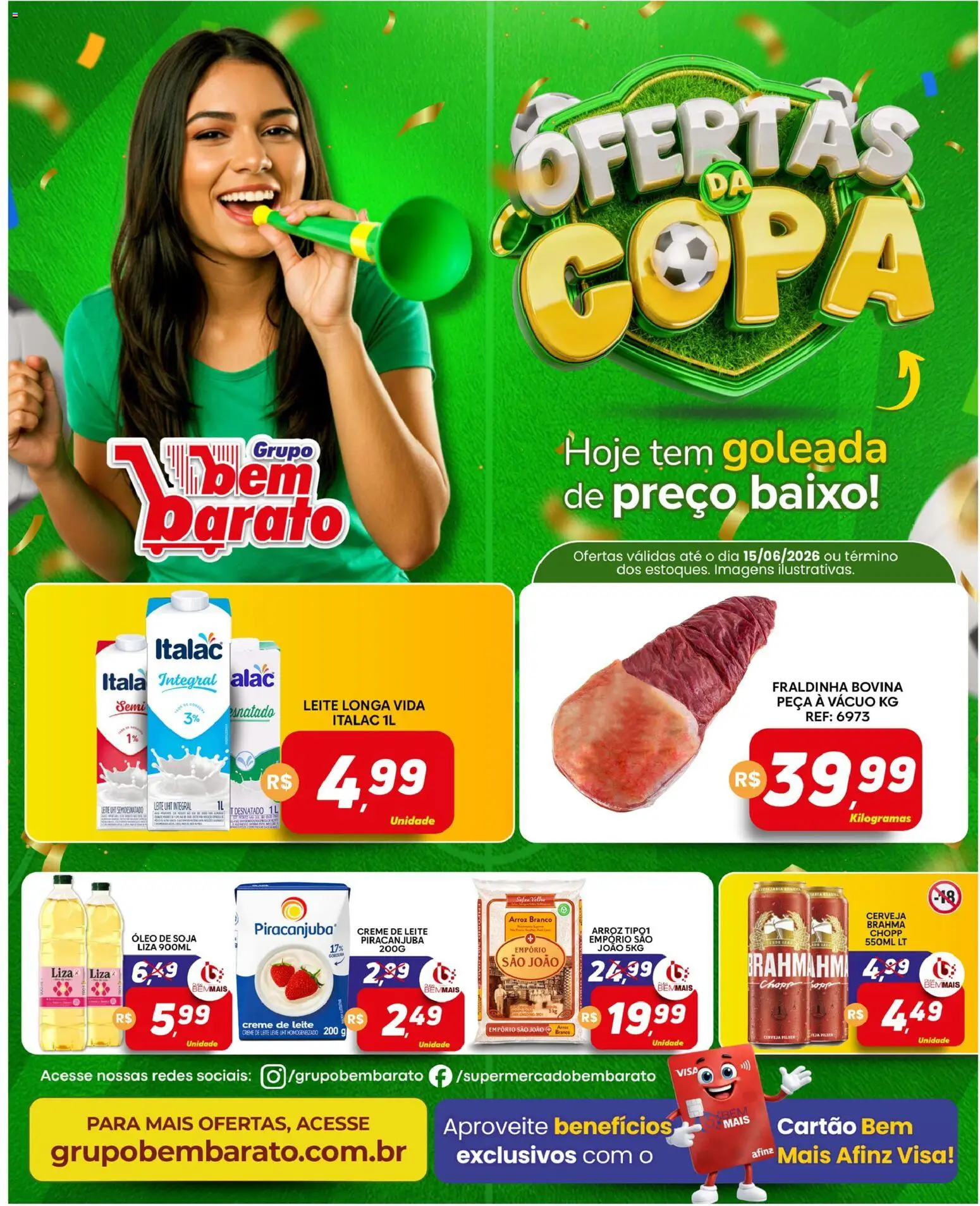 Supermercado Bem Barato Folheto - válido de 09.06.2026 | Página: 1 | Produtos: Óleo, Cerveja, Arroz, Baixo