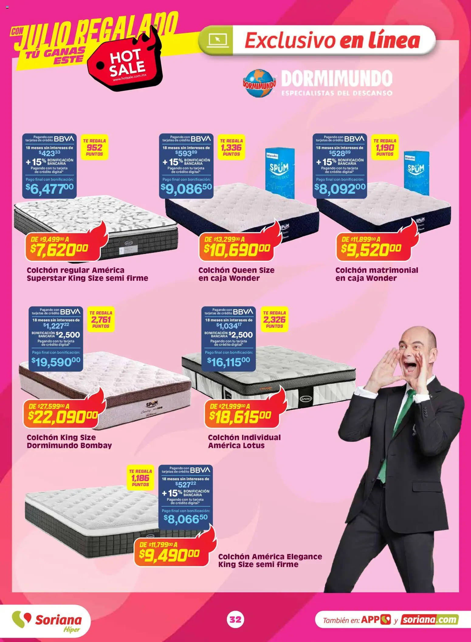 Nuevas ofertas de Soriana válidas en toda la República Mexicana desde el 25.05.2026. ¡Encuentra las mejores ofertas en Soriana Hot Sale Híper Nacional! | Página: 32 | Productos: Colchón, Té, Caja