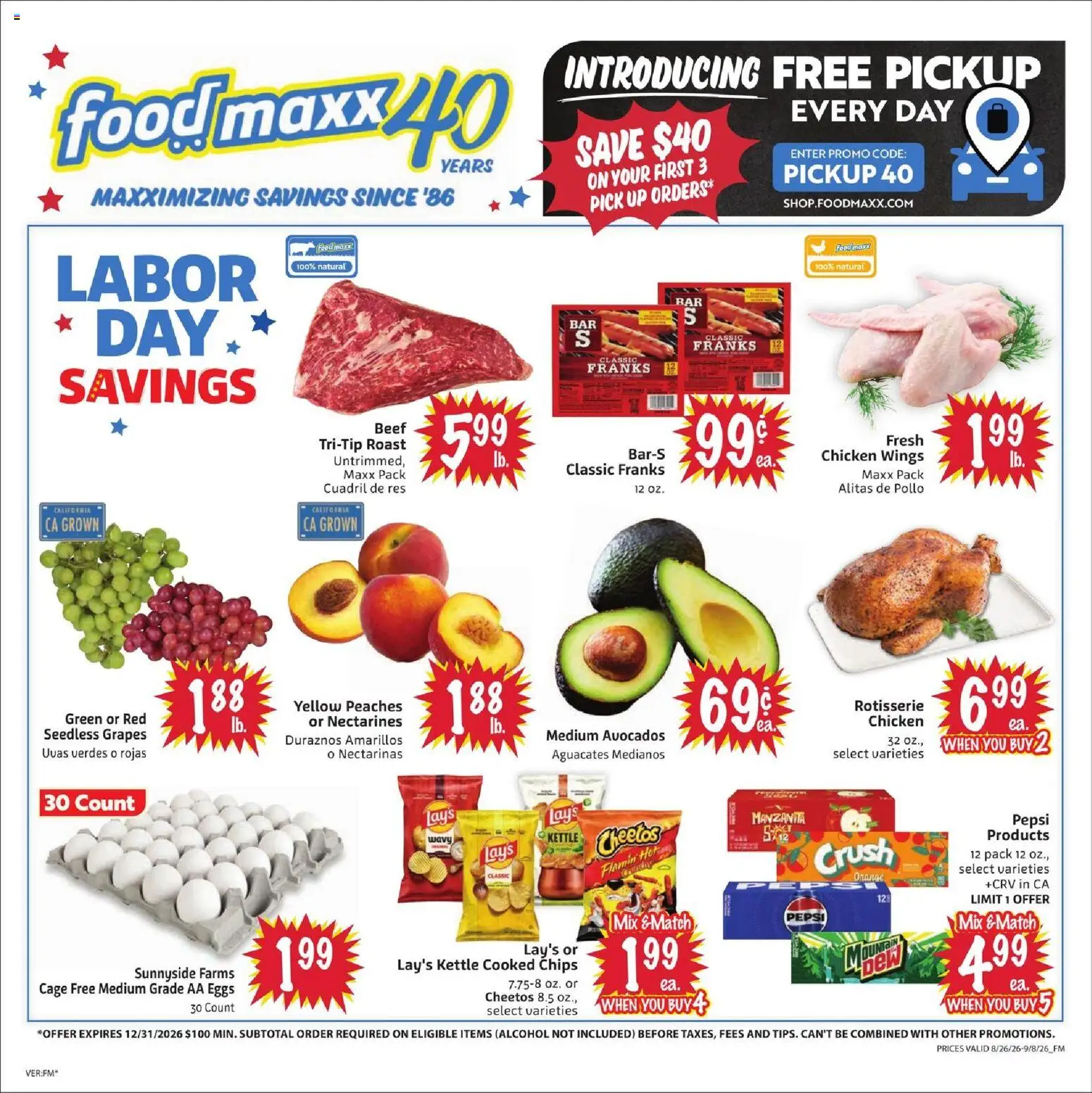 FoodMaxx Weekly Ad - NV - valid from 08/26/2026 | Page: 1 | Products: Nectarines, Eggs, Alcohol, Grapes