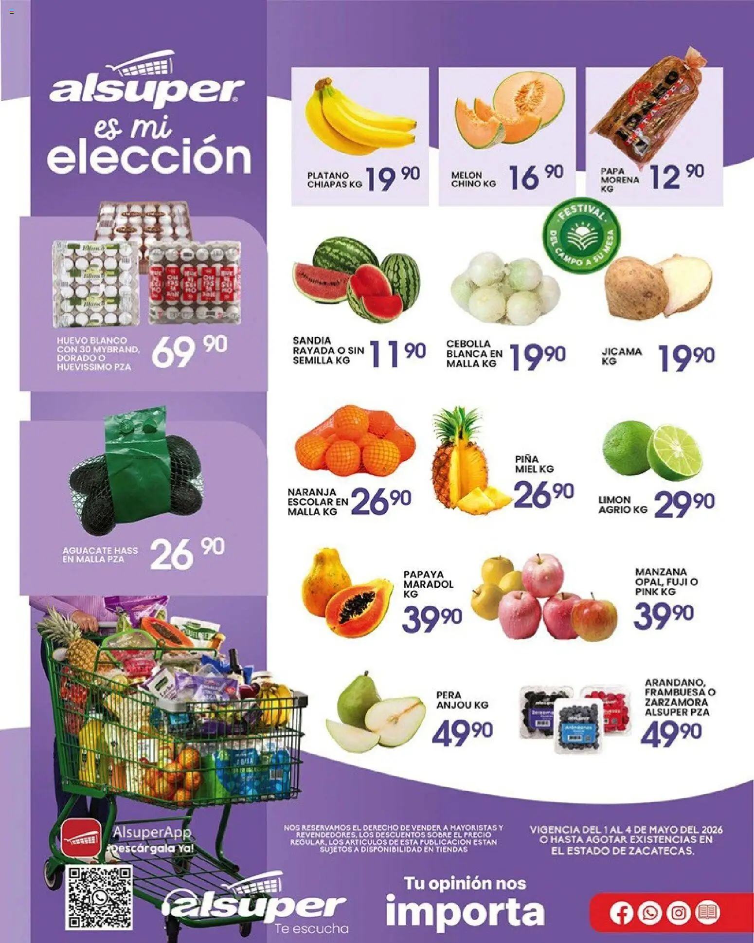 Nuevas ofertas de Alsuper válidas en toda la República Mexicana desde el 01.05.2026. ¡Encuentra las mejores ofertas en Alsuper folleto Calera! | Página: 1 | Productos: Sandía, Aguacate, Piña, Té