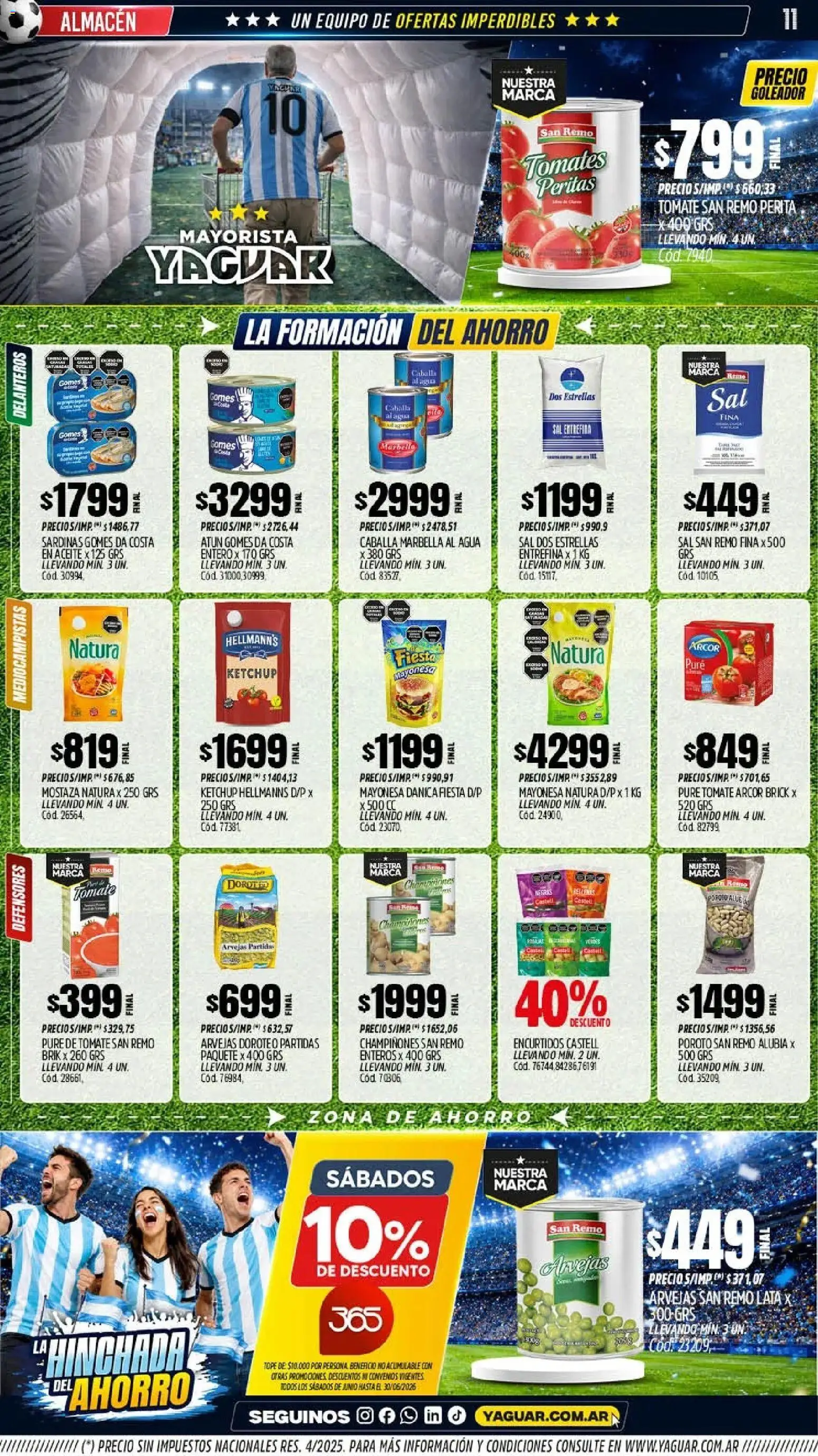 Yaguar - Oferta Semanal Mar del Plata │ válido desde el 08.06.2026 | Página: 11 | Productos: Arvejas, Agua, Caballa, Tomates