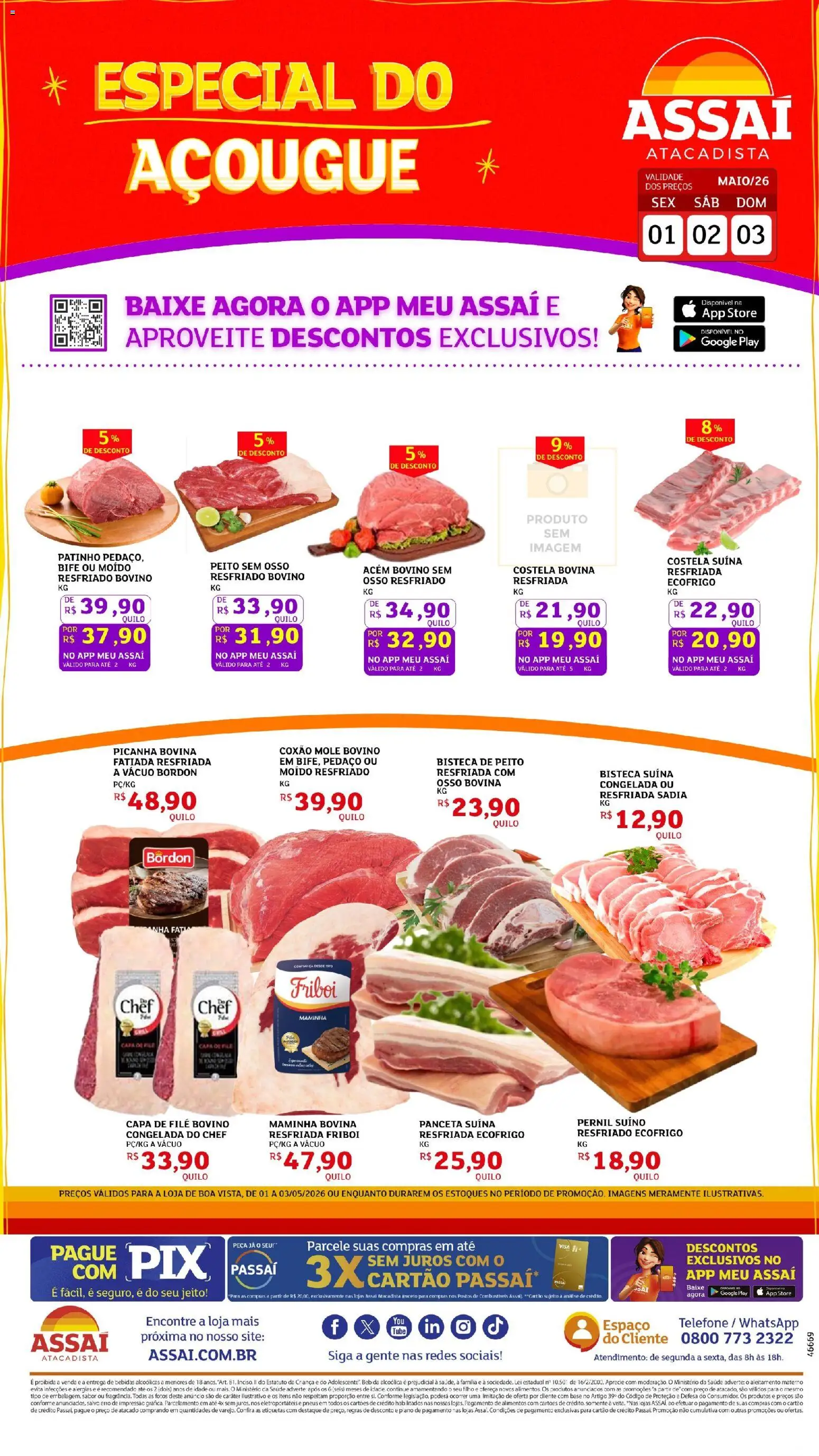 Assaí Atacadista Folheto - válido de 01.05.2026 | Página: 1 | Produtos: Picanha, Pneus, Base, Piano