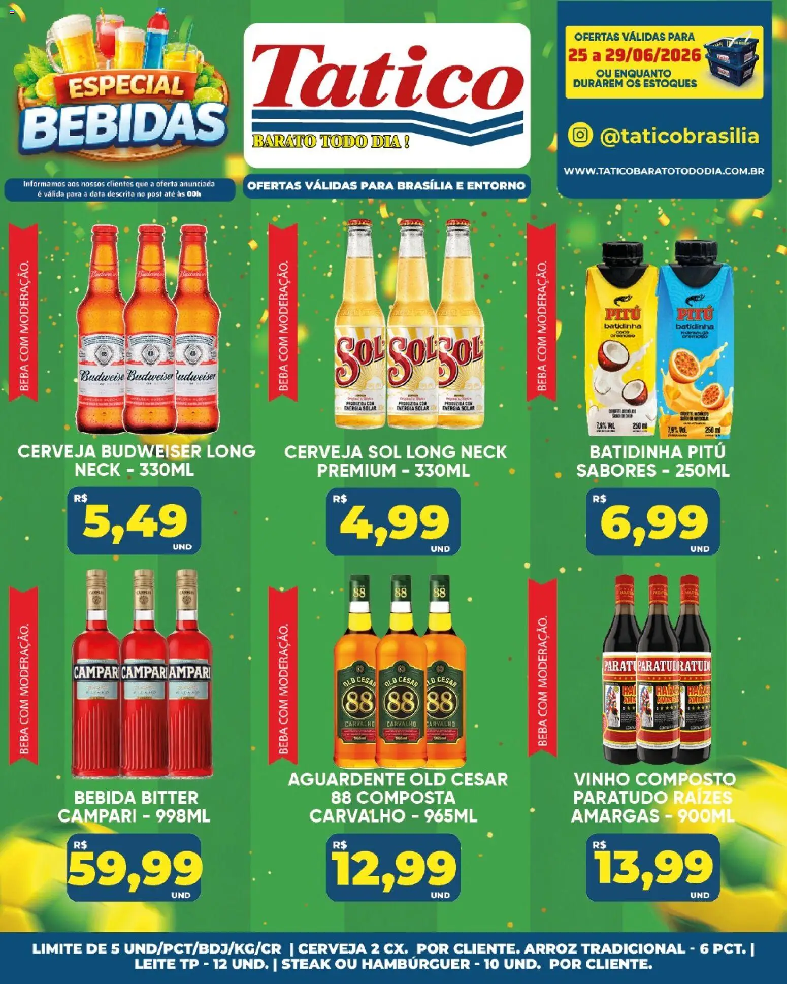 Tatico Folheto - válido de 29/06/2026 | Página: 28 | Produtos: Leite, Cerveja, Arroz, Campari