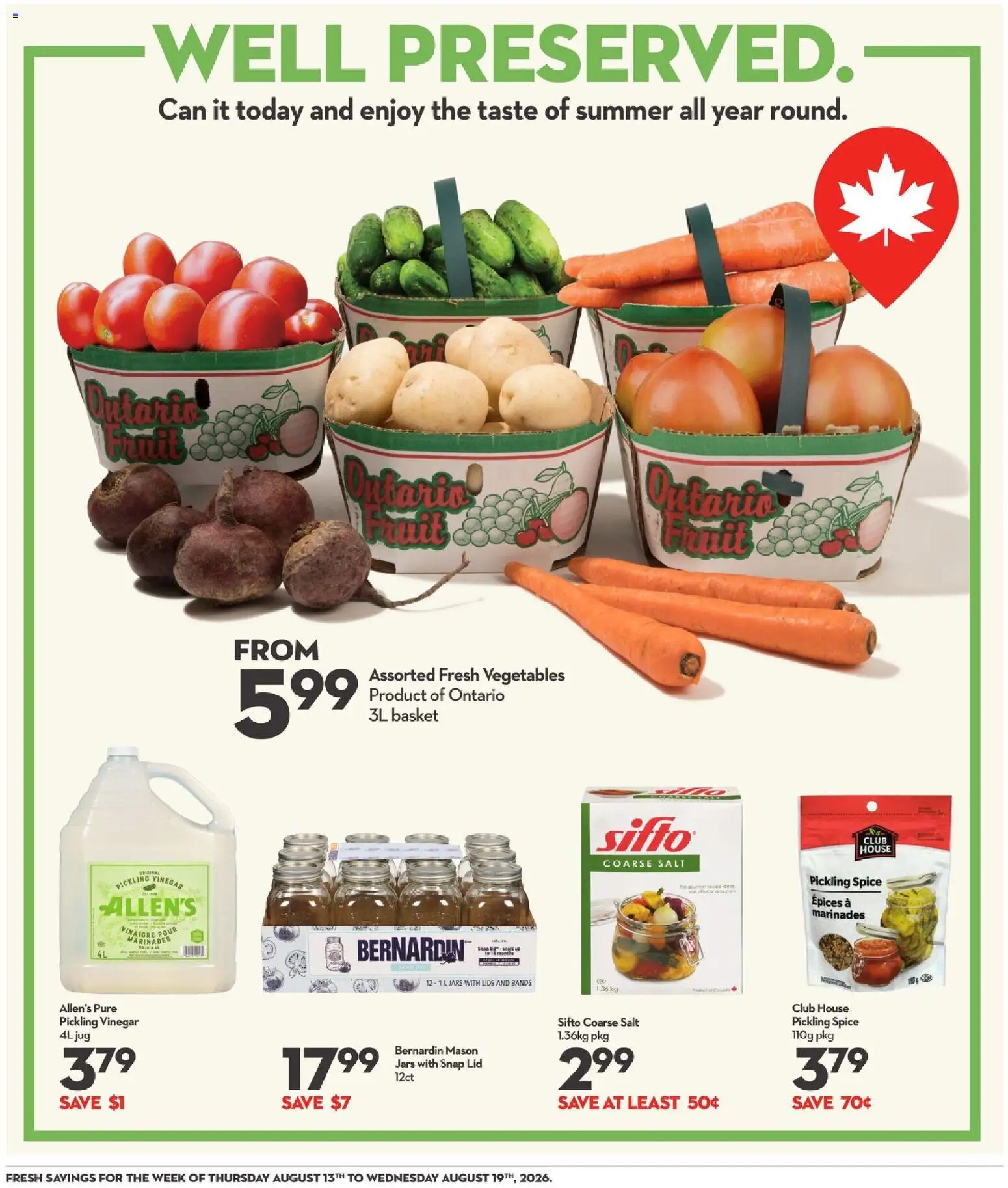 Longo's flyer valid from Aug 13, 2026 | Page: 7 | Products: Soap, Vinegar, Salt, Basket