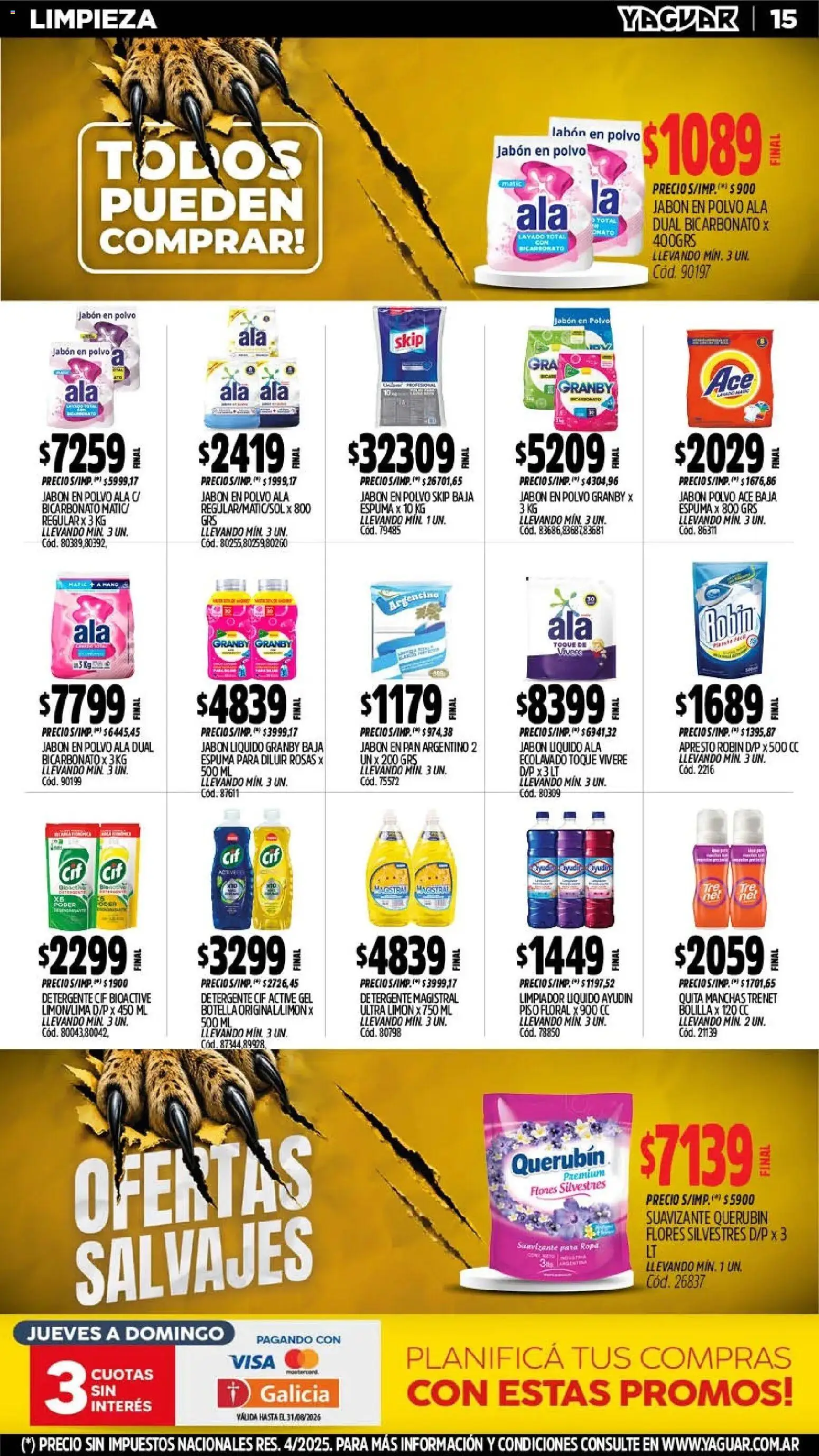 Yaguar - Oferta Semanal Neuquen │ válido desde el 03/08/2026 | Página: 16 | Productos: Jabón, Detergente, Ropa, Pan