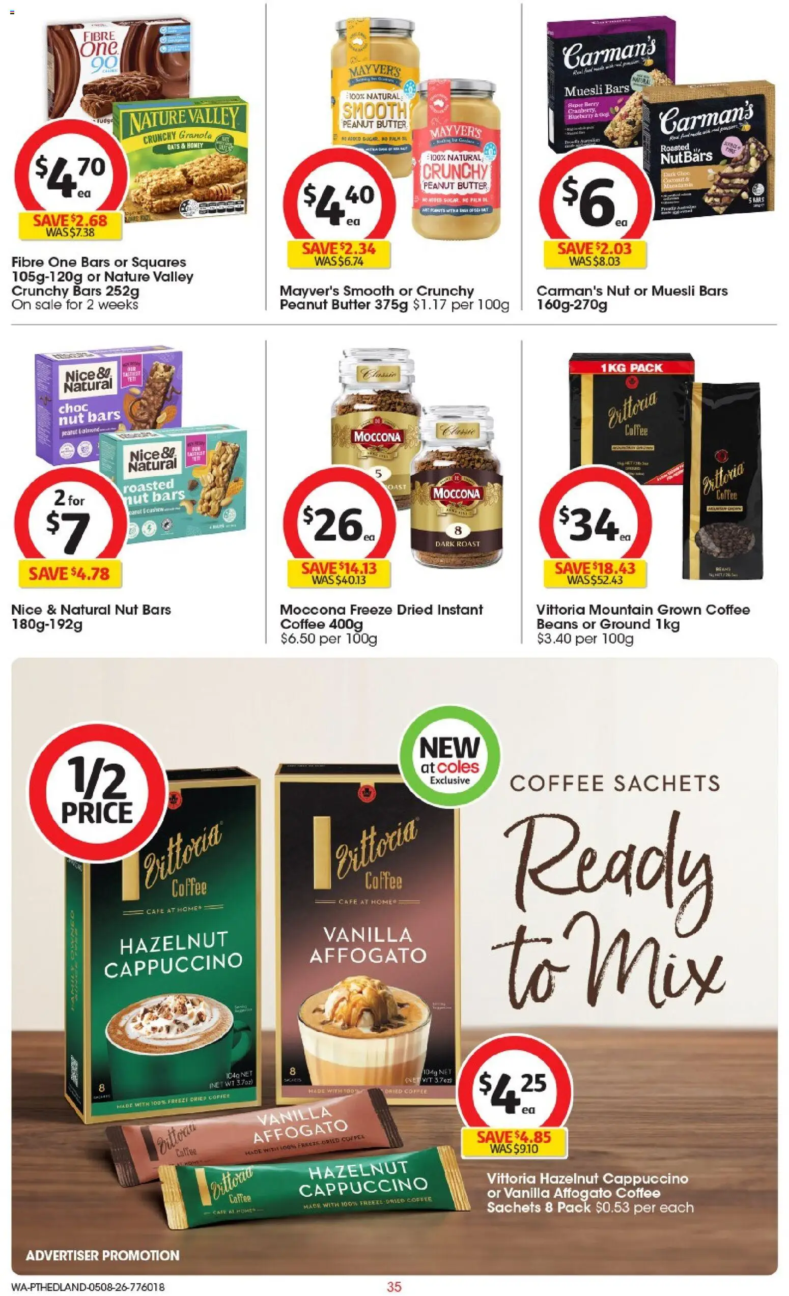 Coles catalogue - valid from 05/08/2026 | Page: 35 | Products: Butter, Coffee, Granola, Moccona