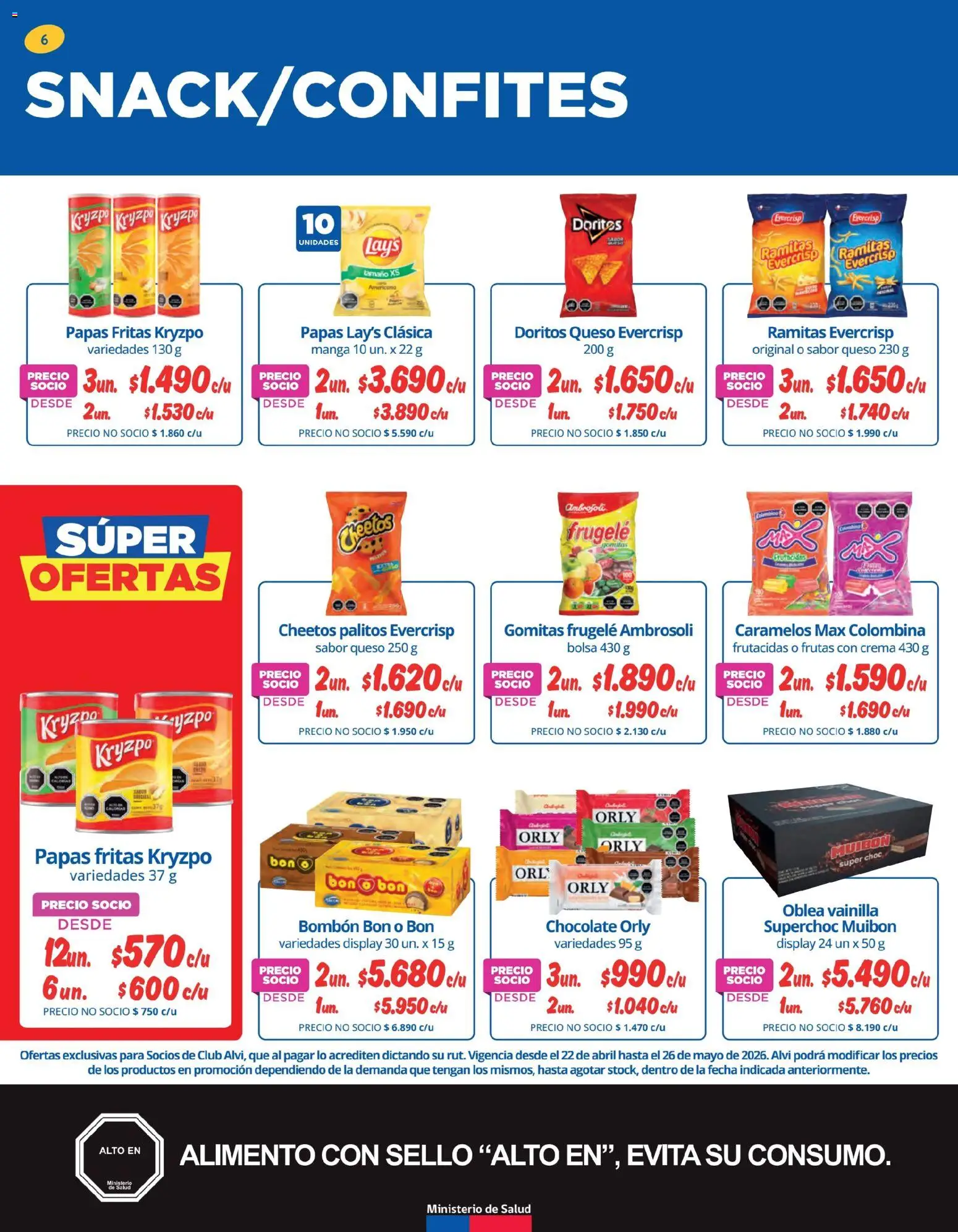 Alvi Ofertas  │ válido desde el 22.04.2026 | Página: 6 | Productos: Bolsa, Bombon, Chocolate, Papas fritas