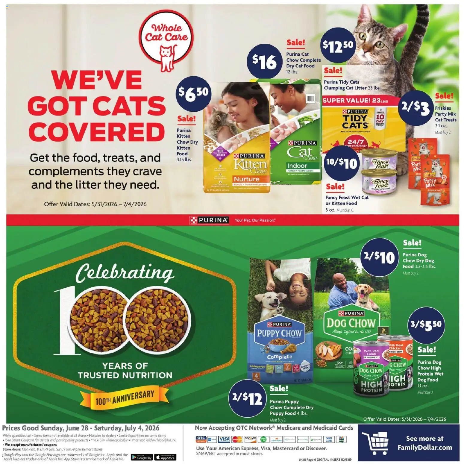 Family Dollar Weekly Ad - valid from 06/28/2026 | Page: 10 | Products: Dog Food, Cat Food, Cat Litter, Milk