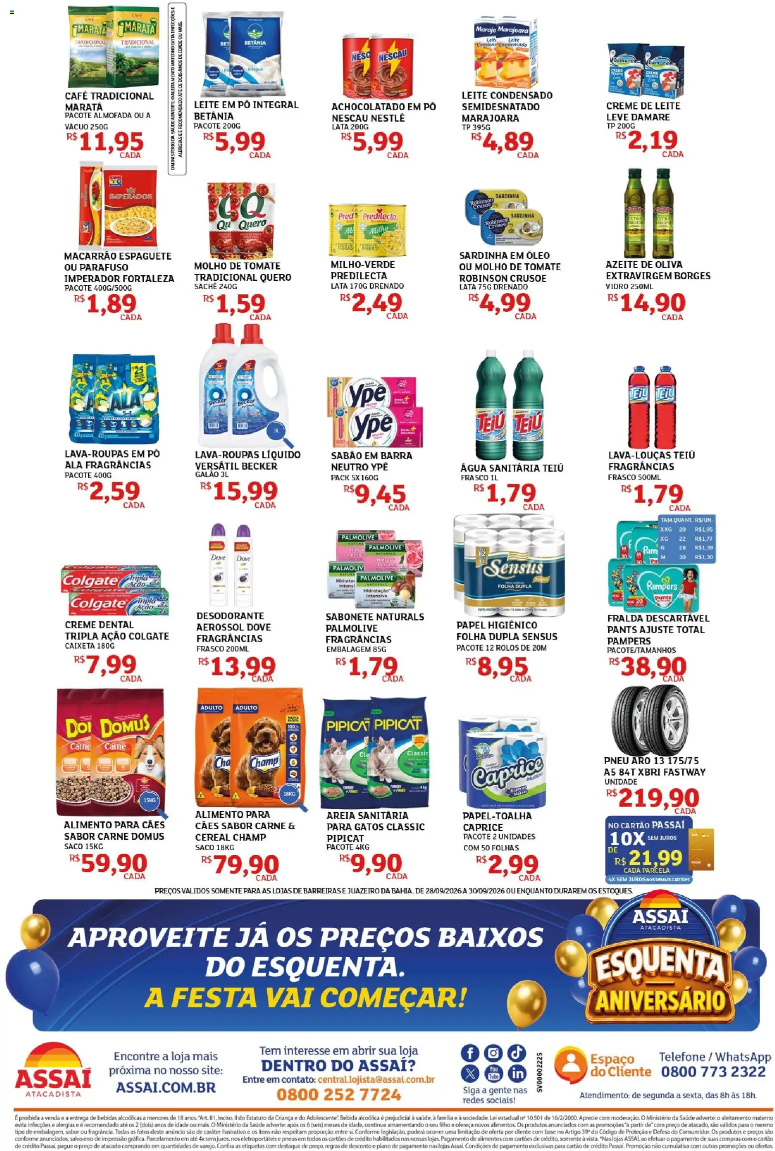 Assaí Atacadista Folheto - válido de 28/09/2026 | Página: 2 | Produtos: Pneu, Tomate, Macarrão, Sabonete