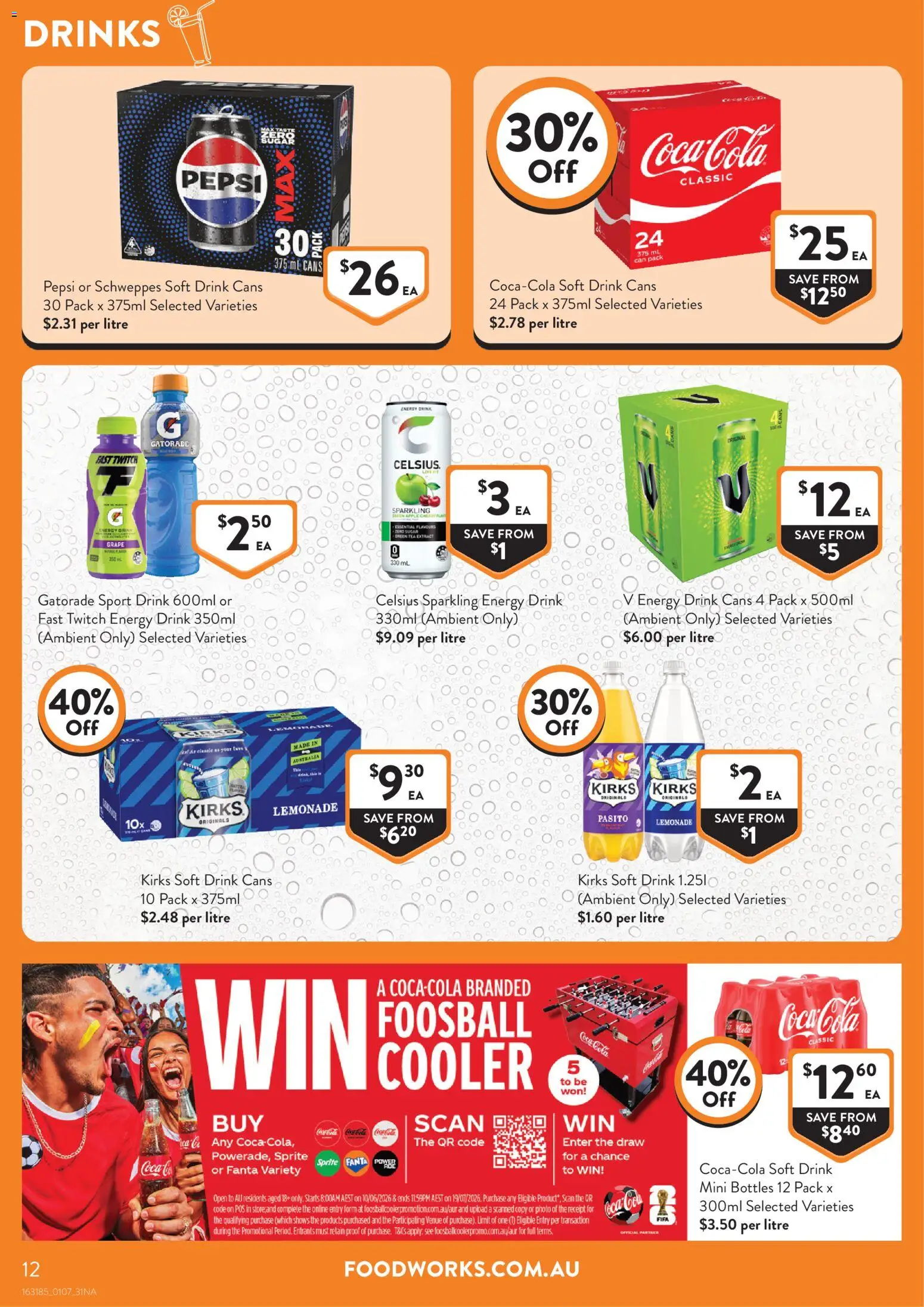 Foodworks catalogue - valid from 01/07/2026 | Page: 12 | Products: Energy drink, Tea, Coca Cola, Pepsi