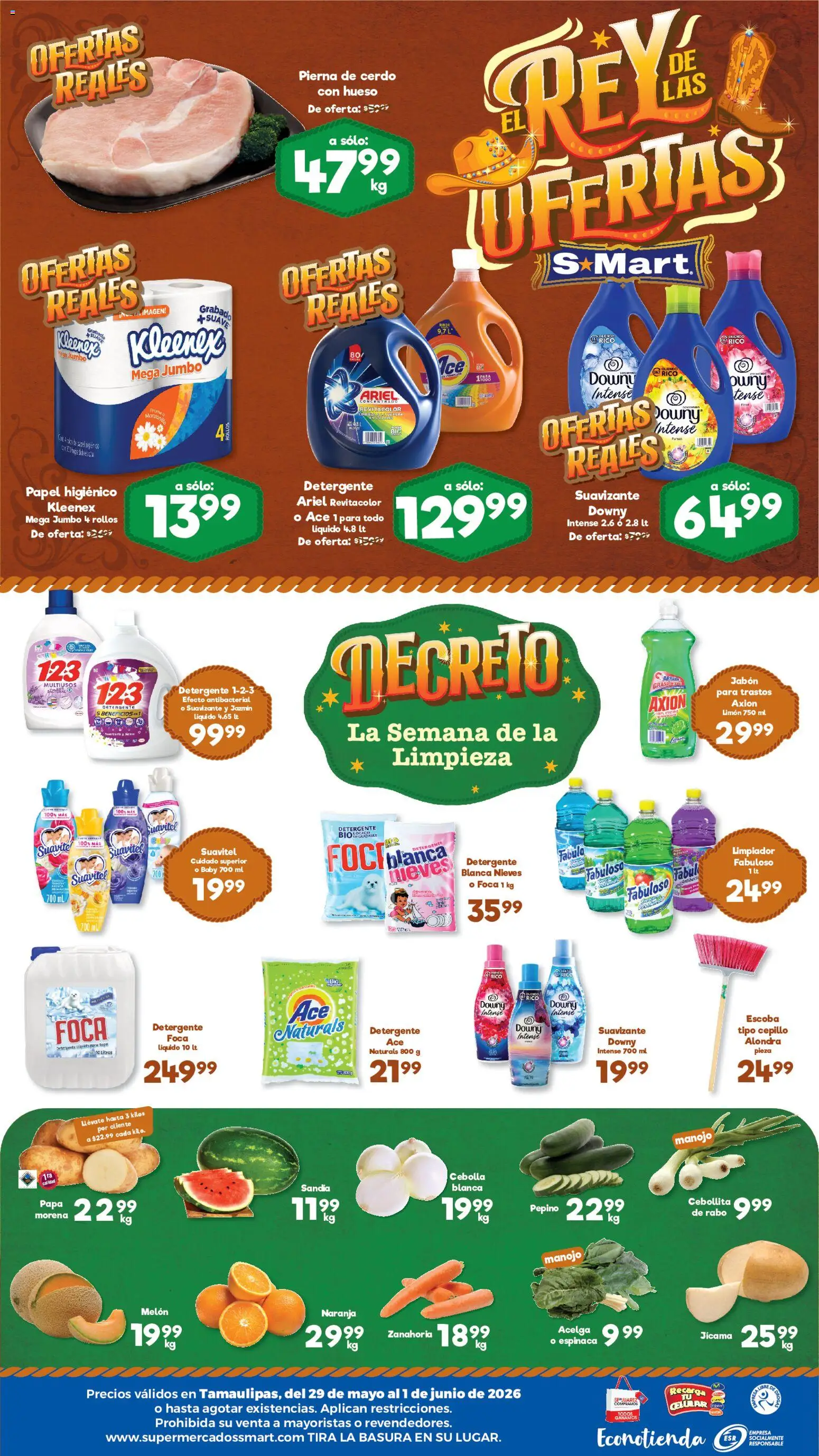 Nuevas ofertas de S-Mart válidas en toda la República Mexicana desde el 29.05.2026. ¡Encuentra las mejores ofertas en S-Mart folleto Reynosa! | Página: 2 | Productos: Melón, Cerdo, Papel higiénico, Jabón