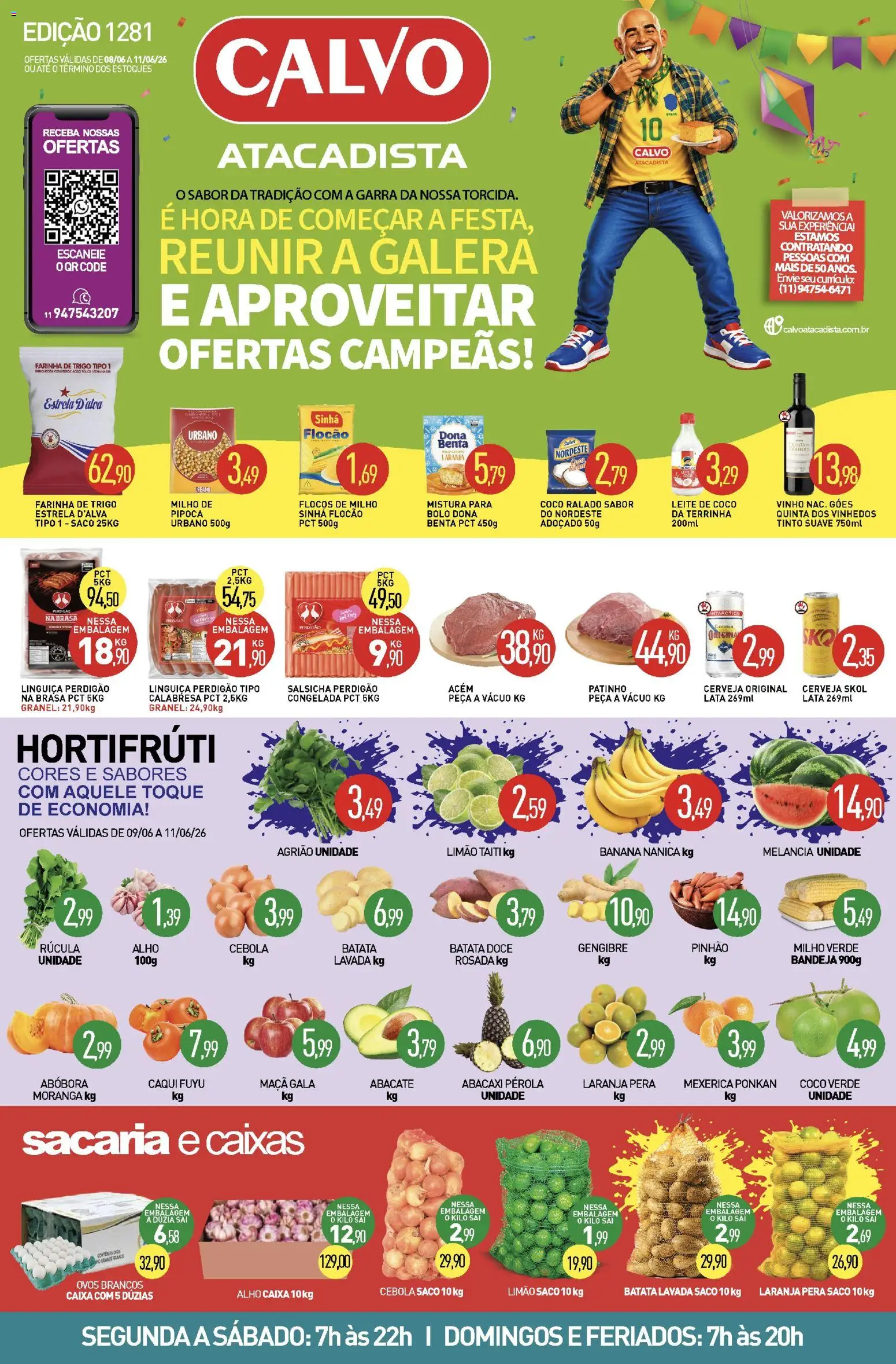 Calvo Atacadista Folheto - válido de 09.06.2026 | Página: 1 | Produtos: Melancia, Salsicha, Linguiça, Caixa