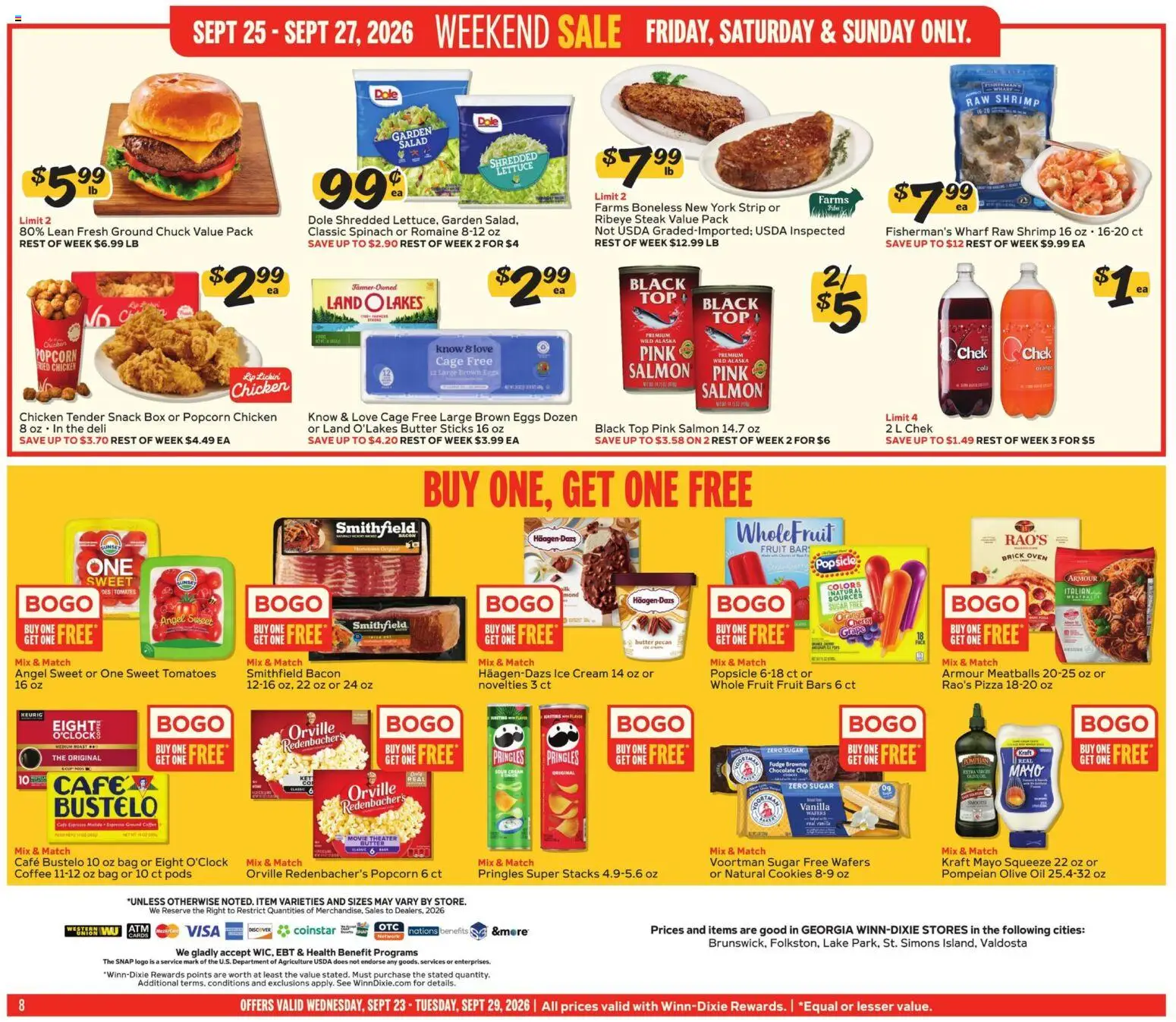 Winn Dixie Weekly Ad - valid from 09/23/2026 | Page: 8 | Products: Romaine, Shrimp, Popcorn, Eggs