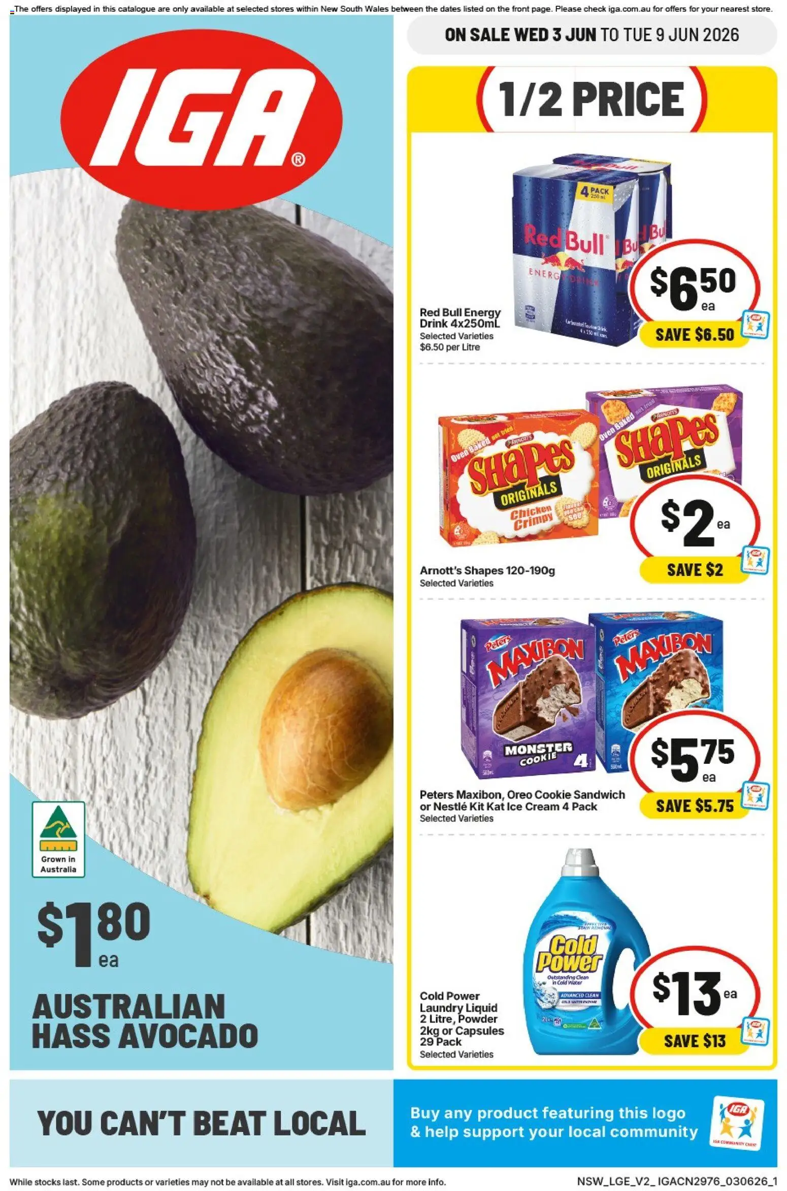 IGA catalogue - valid from 03.06.2026 | Page: 1 | Products: Energy drink, Cream, Ice cream, Oven