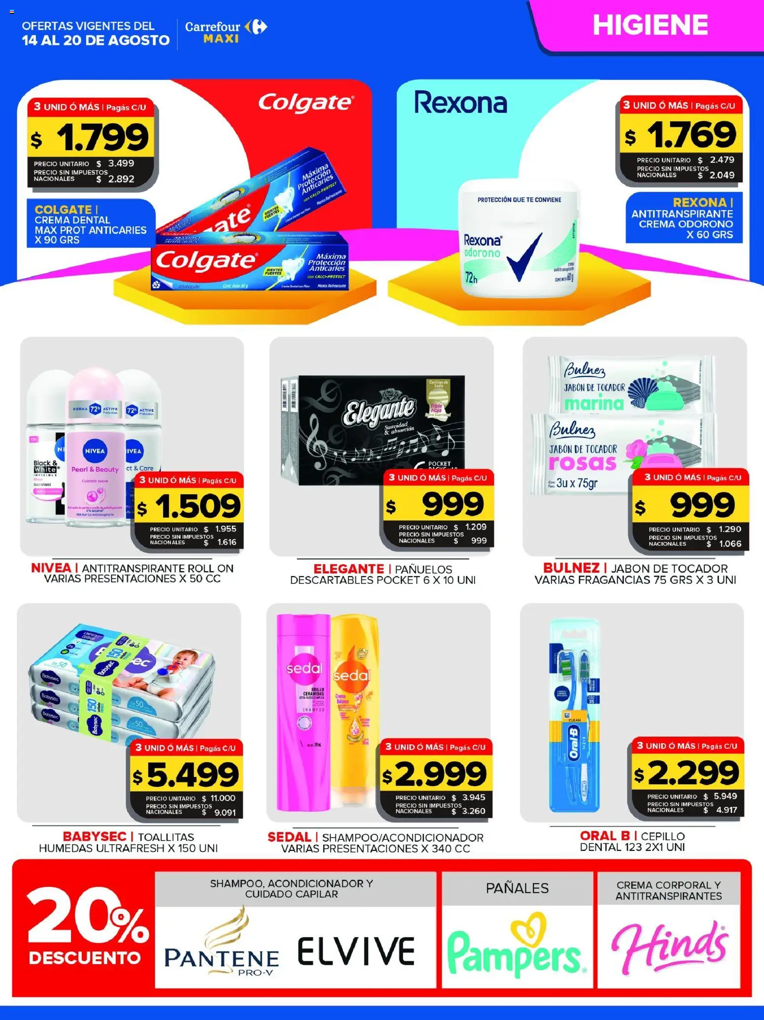 Carrefour Maxi catálogo │ válido desde el 14/08/2026 | Página: 5 | Productos: Cepillo, Shampoo, Té, Pañales