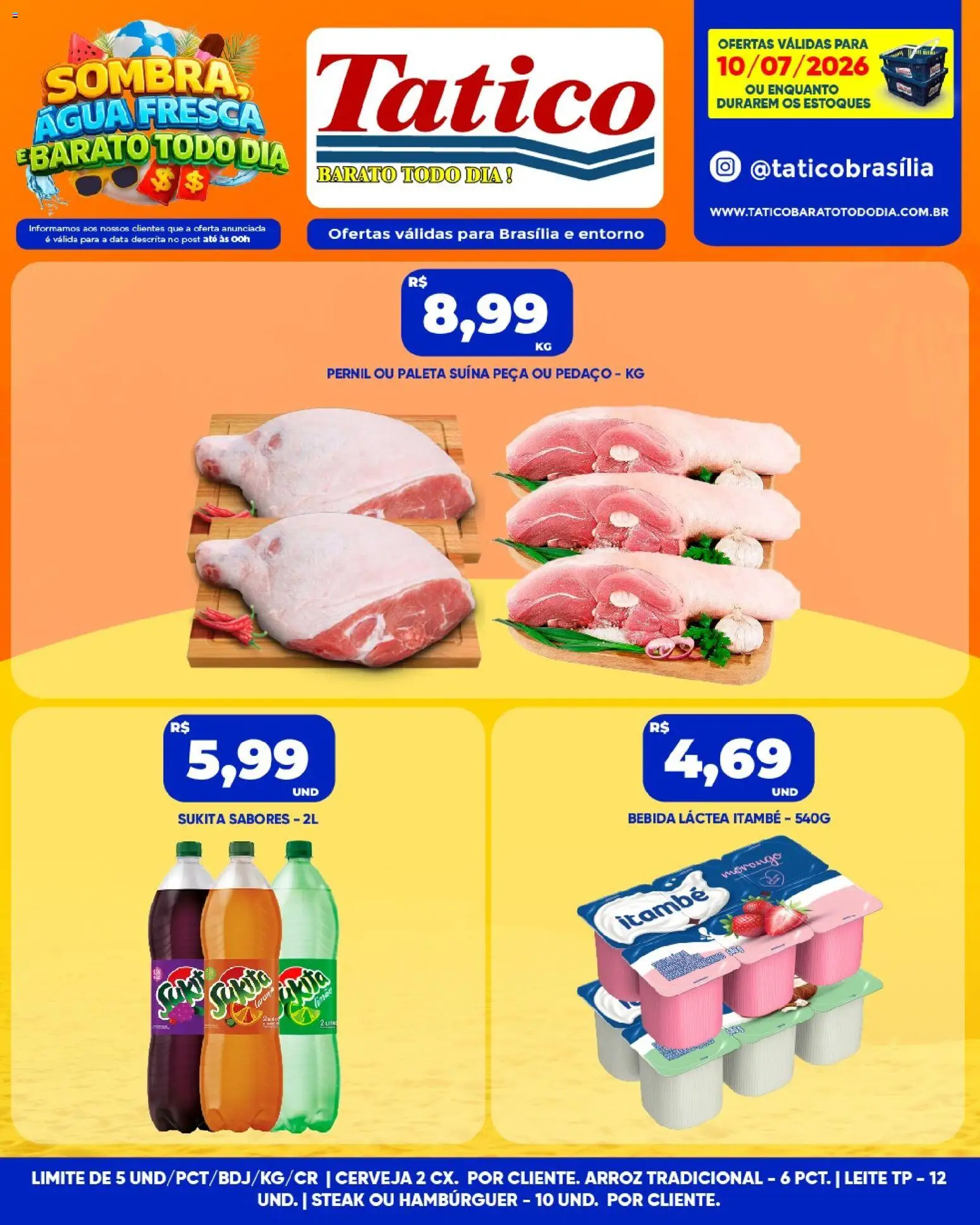 Tatico Folheto - válido de 11/07/2026 | Página: 14 | Produtos: Pernil, Leite, Hambúrguer, Bebida