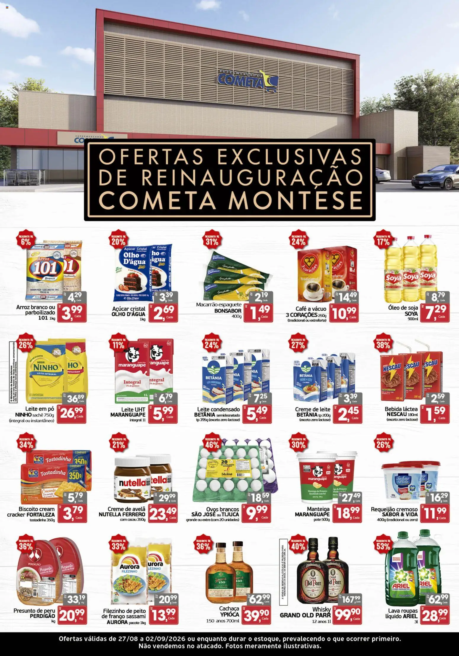Cometa Supermercados Folheto - válido de 27/08/2026 | Página: 1 | Produtos: Whisky, Ovos, Creme, Cream cracker