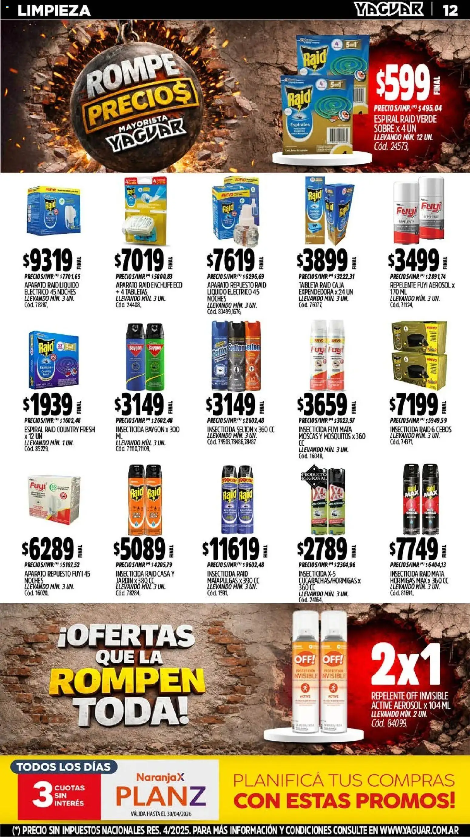 Yaguar - Oferta Semanal Jujuy │ válido desde el 06/04/2026 | Página: 12 | Productos: Tableta, Insecticida, Sobre, Enchufe
