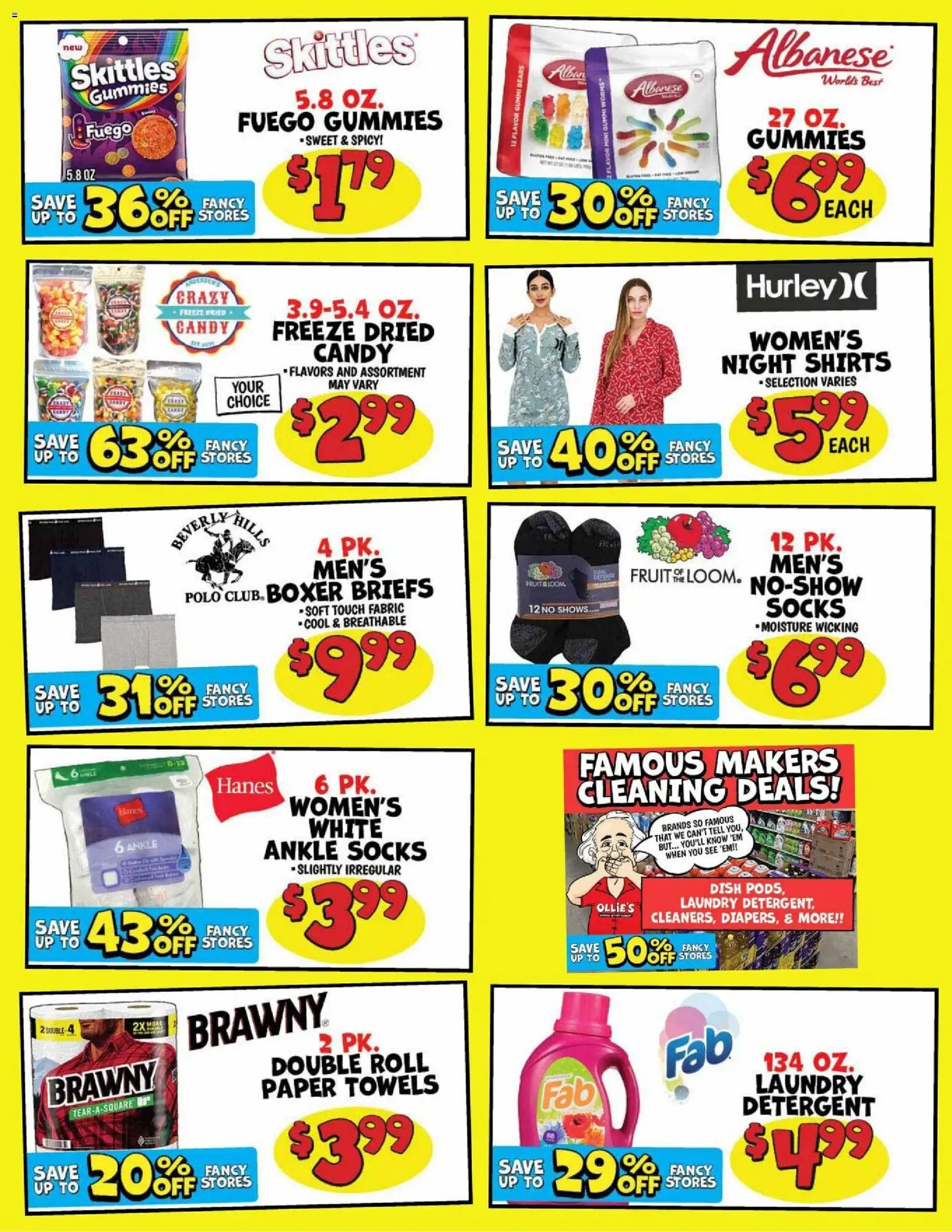 Ollie's Weekly Ad - valid from 08/27/2026 | Page: 3 | Products: Boxer briefs, Candy, Detergent, Paper towels