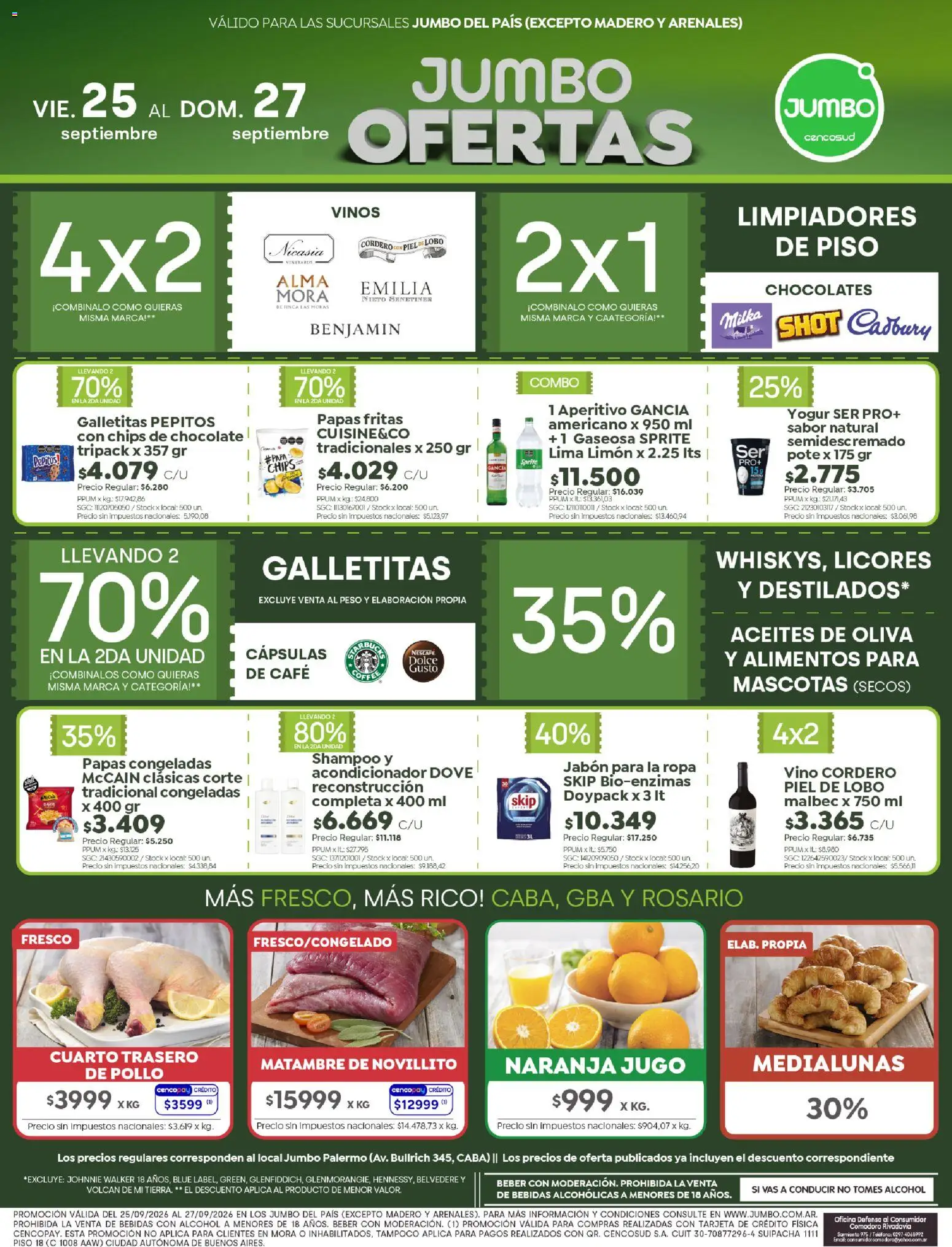 Jumbo - Ofertas | Bs As │ válido desde el 25/09/2026 | Página: 1 | Productos: Galletitas, Cordero, Shampoo, Vino