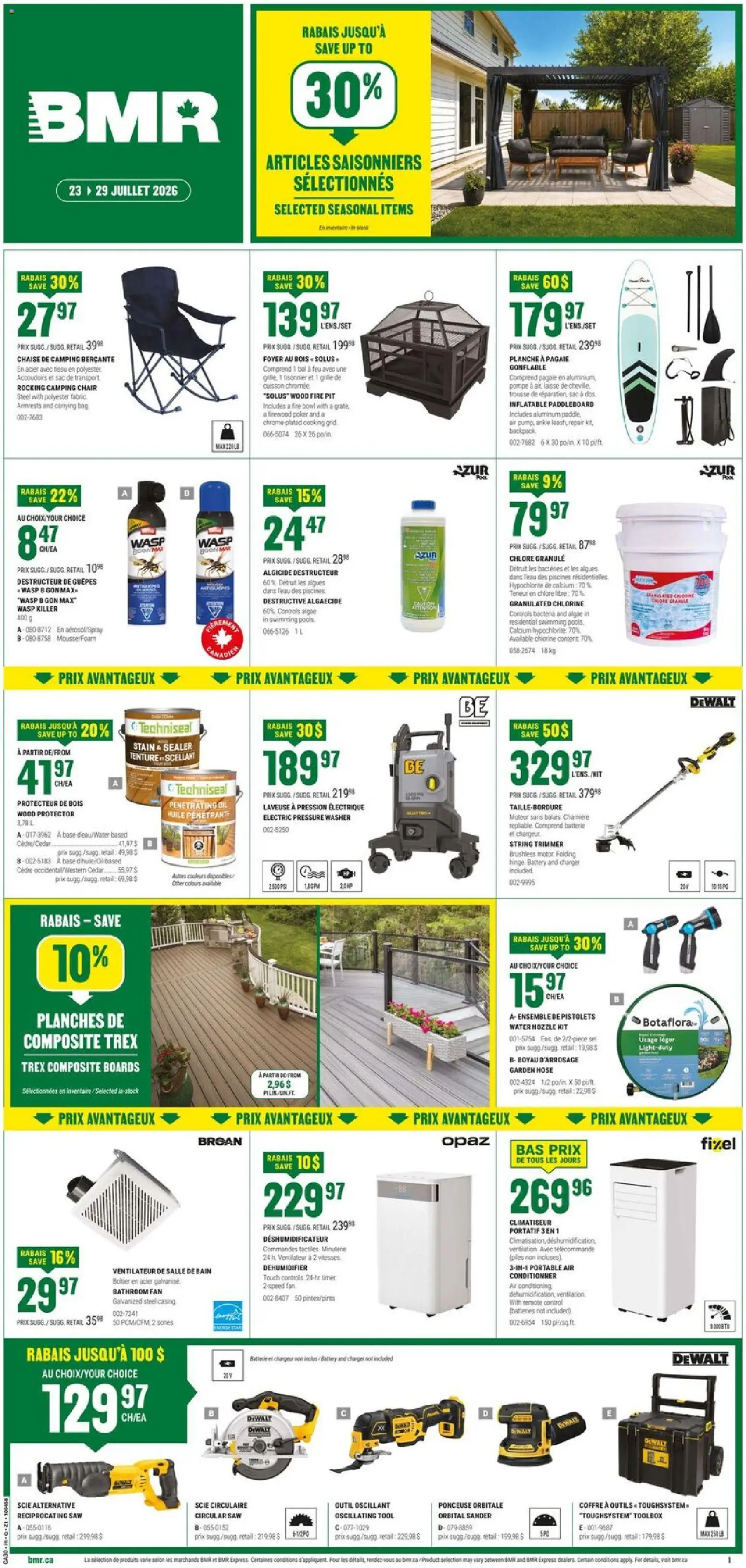 BMR flyer valid from Jul 23, 2026 | Page: 1 | Products: Backpack, Fan, Chair, Oil