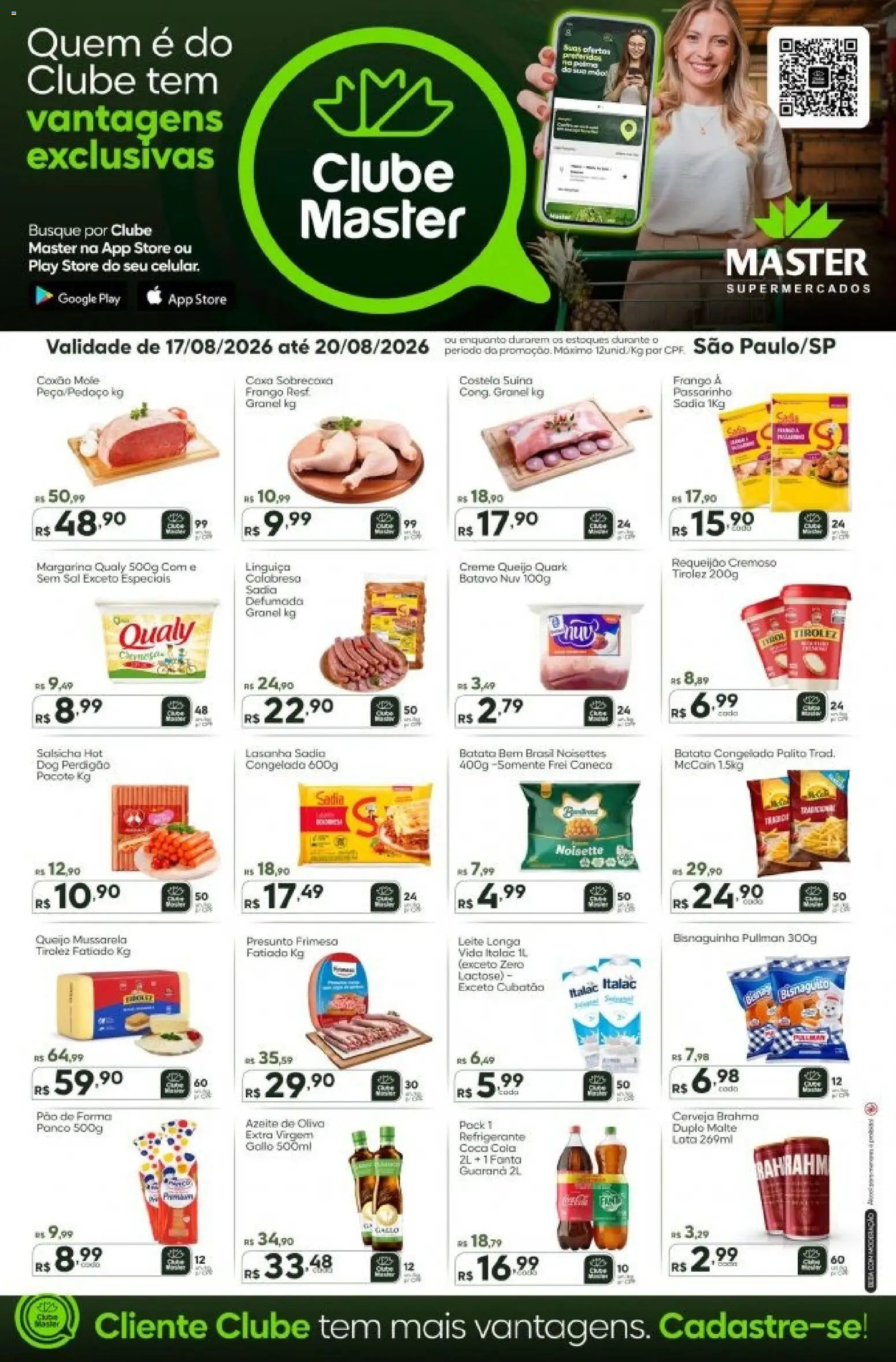 Master Folheto - válido de 17/08/2026 | Página: 1 | Produtos: Coxão mole, Queijo, Refrigerante, Requeijão