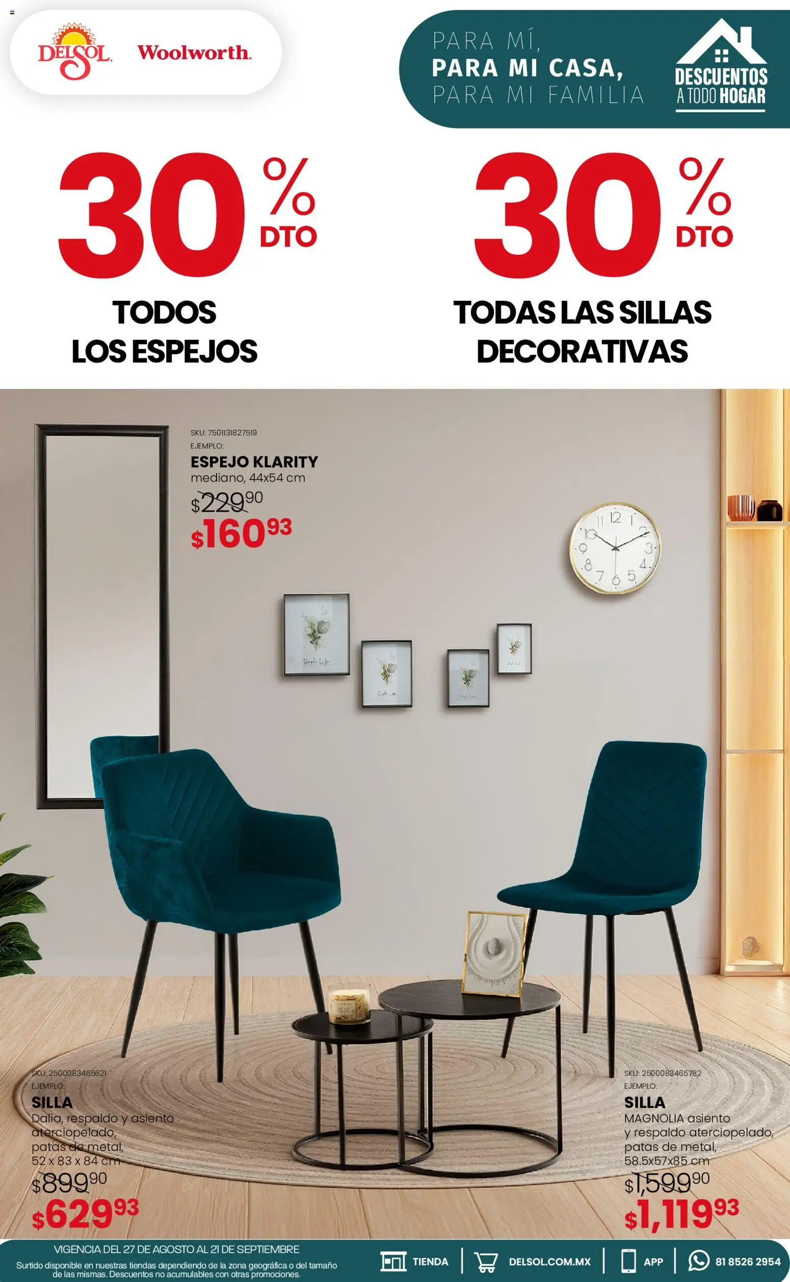 Nuevas ofertas de Del Sol y Woolworth válidas en toda la República Mexicana desde el 27/08/2026. ¡Encuentra las mejores ofertas en Del Sol y Woolworth catálogo! | Página: 25 | Productos: Silla, Espejo