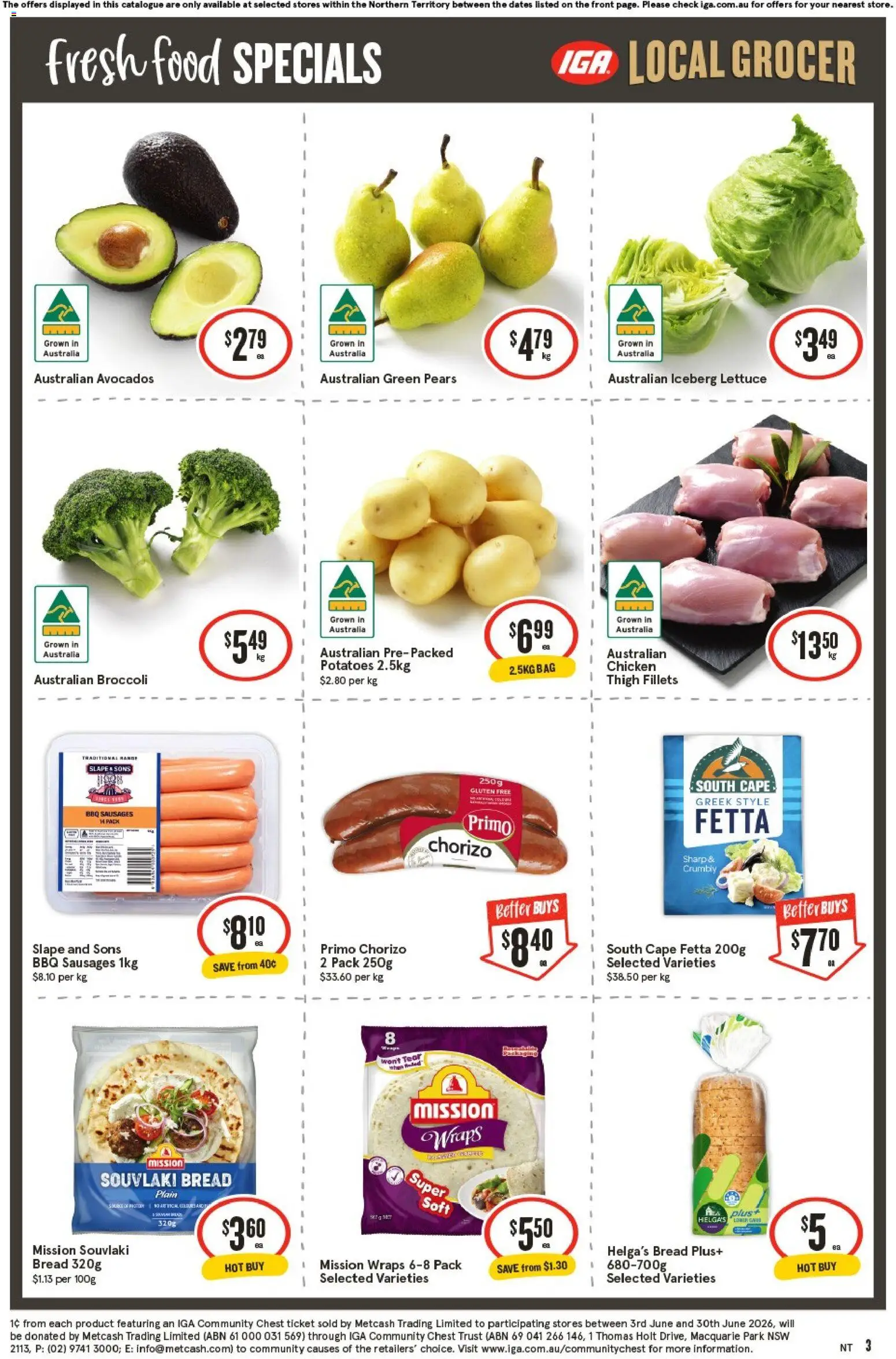 IGA catalogue - valid from 03.06.2026 | Page: 4 | Products: Bread, Chicken, Lettuce, Bag