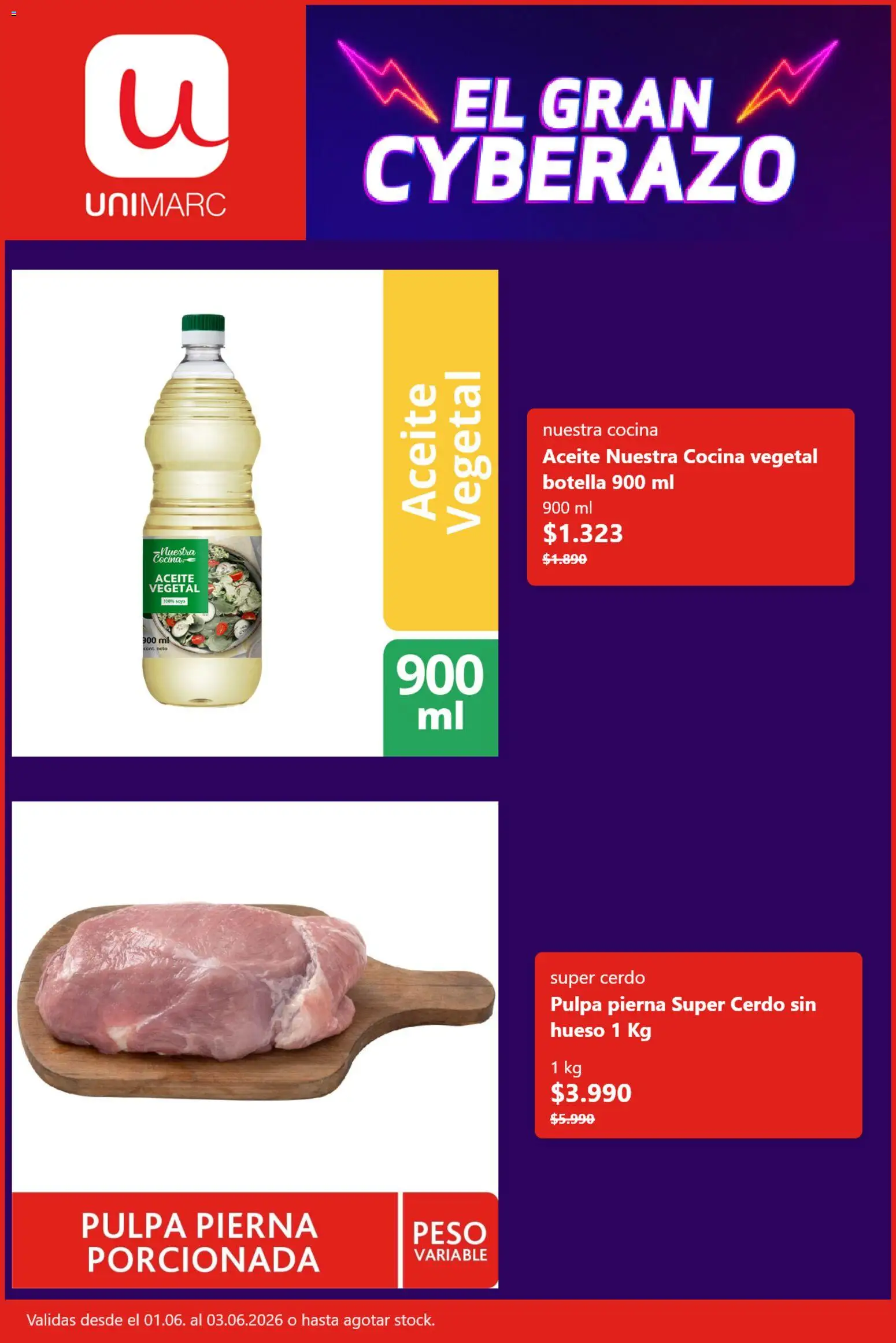 Unimarc Cyber Day │ válido desde el 31.05.2026 | Página: 3 | Productos: Cocina, Botella, Cerdo, Aceite