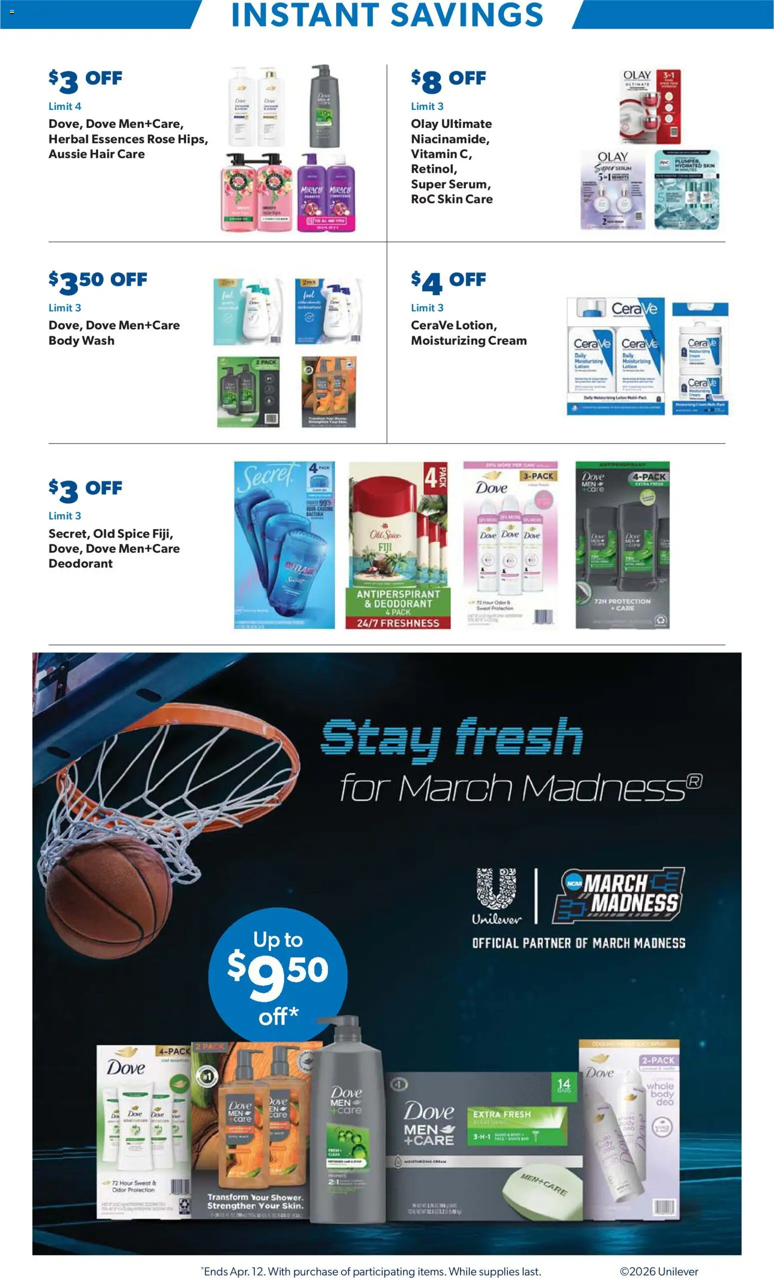Sam's Club Instant Savings Book March - valid from 18.03.2026 | Page: 5 | Products: Deodorant, Antiperspirant, Cream, Body Wash