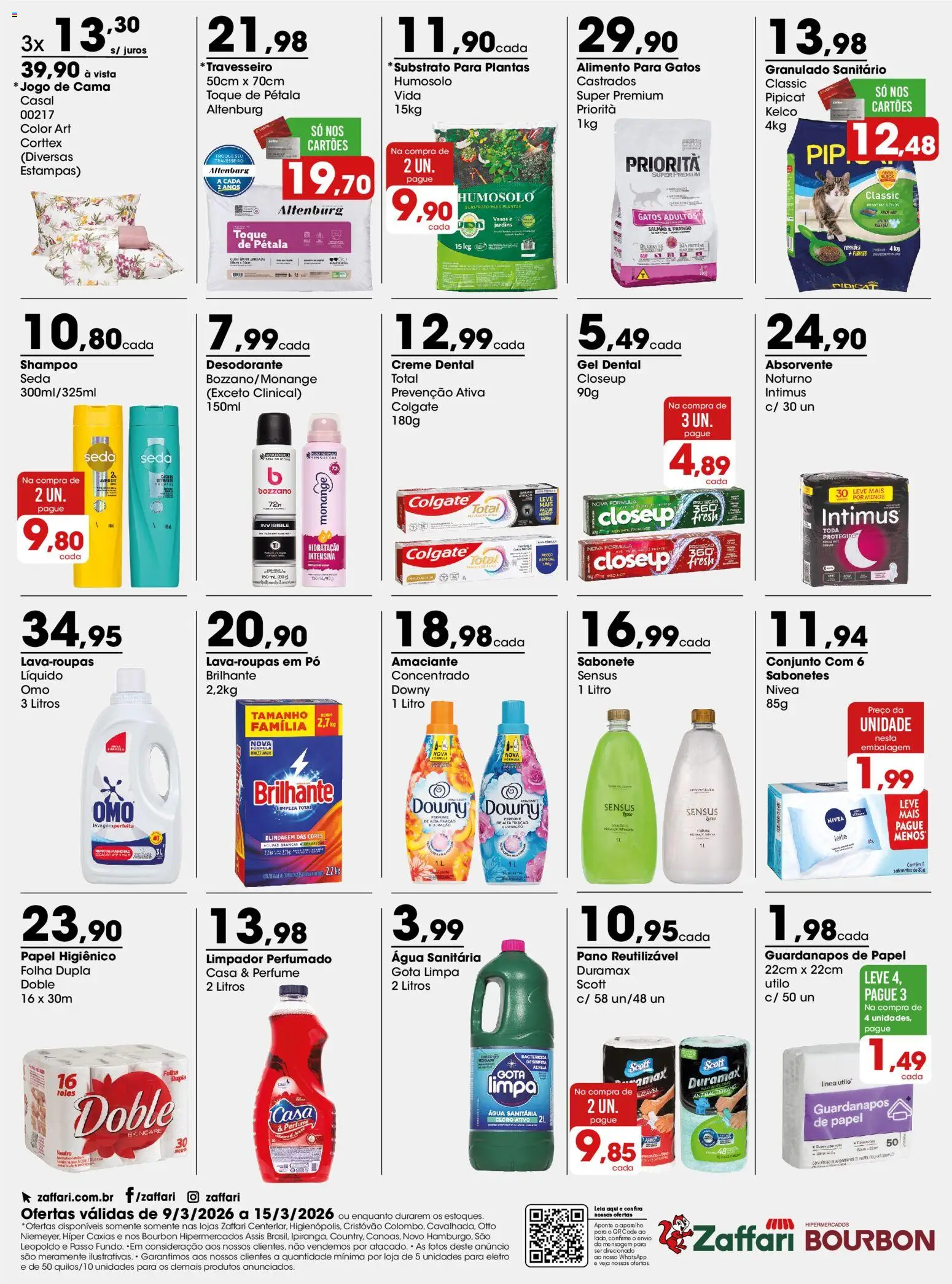 Zaffari Folheto - válido de 09.03.2026 | Página: 4 | Produtos: Shampoo, Pó, Cama, Roupas