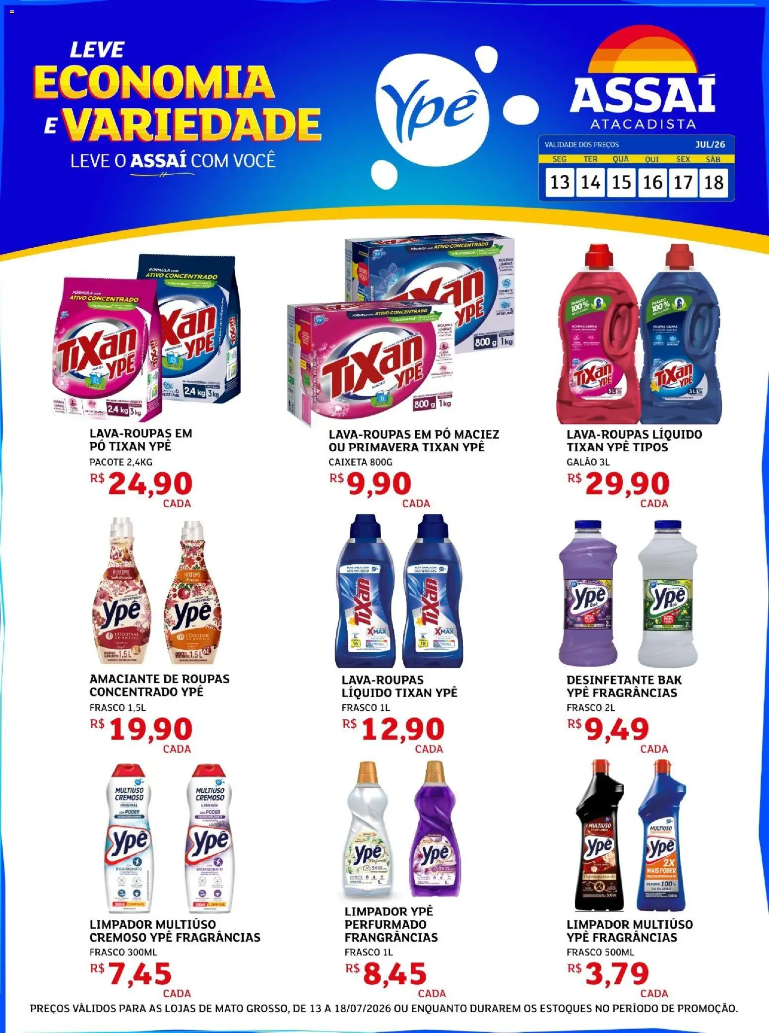 Assaí Atacadista Folheto - válido de 13/07/2026 | Página: 1 | Produtos: Pó, Limpador multiuso, Roupas, Perfumes