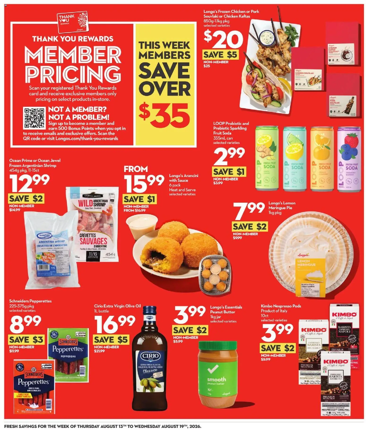 Longo's flyer valid from Aug 13, 2026 | Page: 4 | Products: Capsules, Oil, Coffee, Chicken