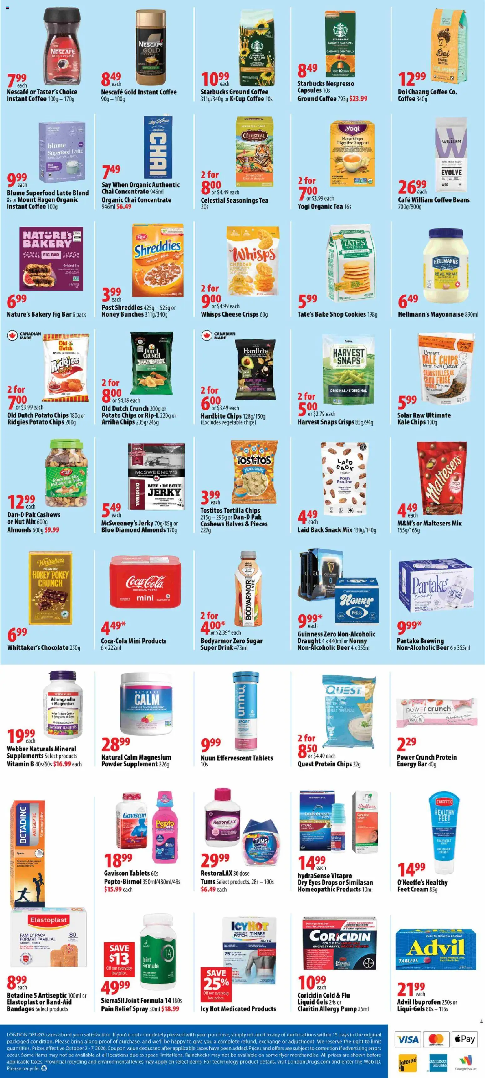 London Drugs flyer valid from Oct 2, 2026 | Page: 5 | Products: Wallet, Almonds, Powder, Honey