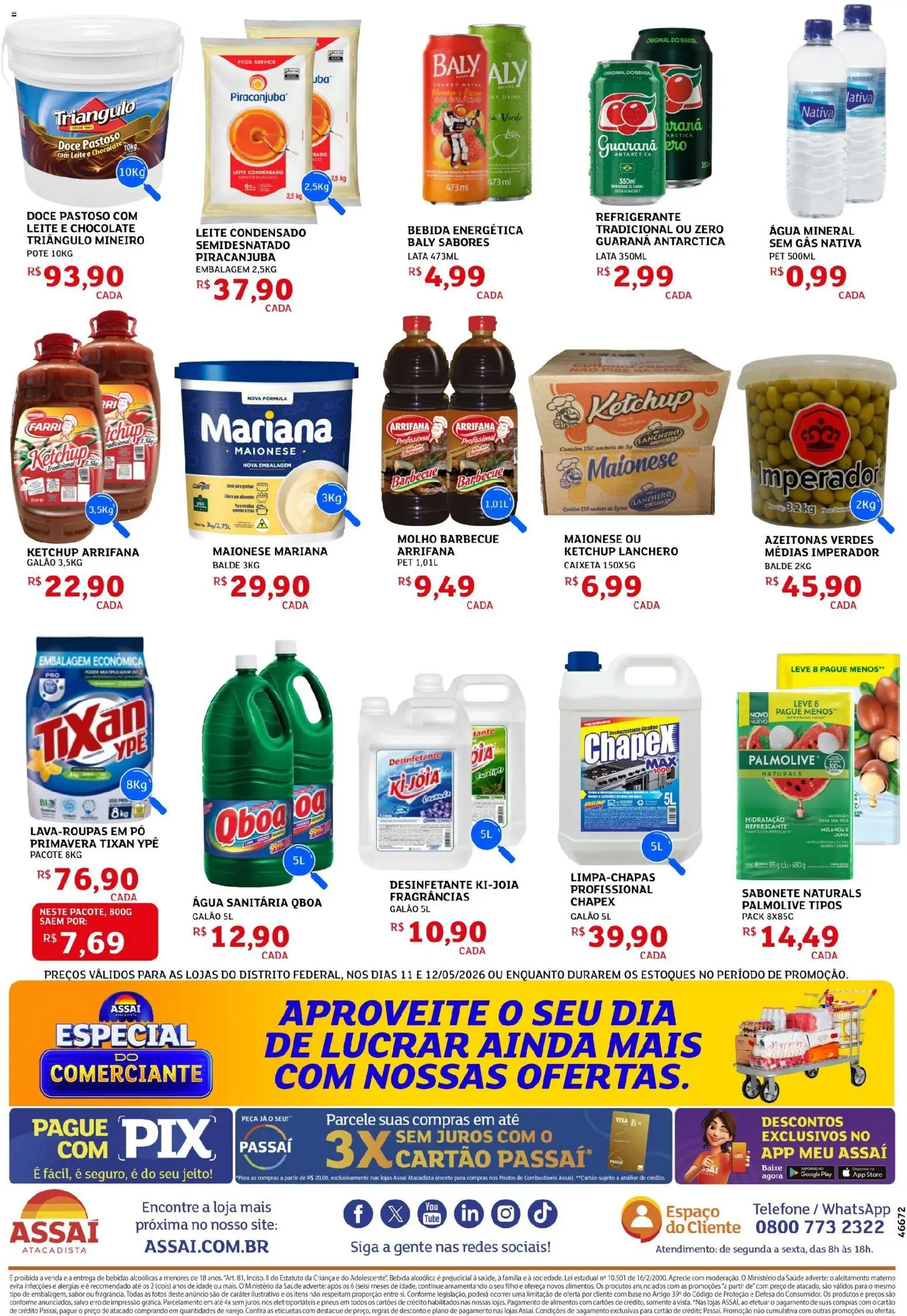 Assaí Atacadista Folheto - válido de 11.05.2026 | Página: 2 | Produtos: Leite, Pneus, Desinfetante, Balde