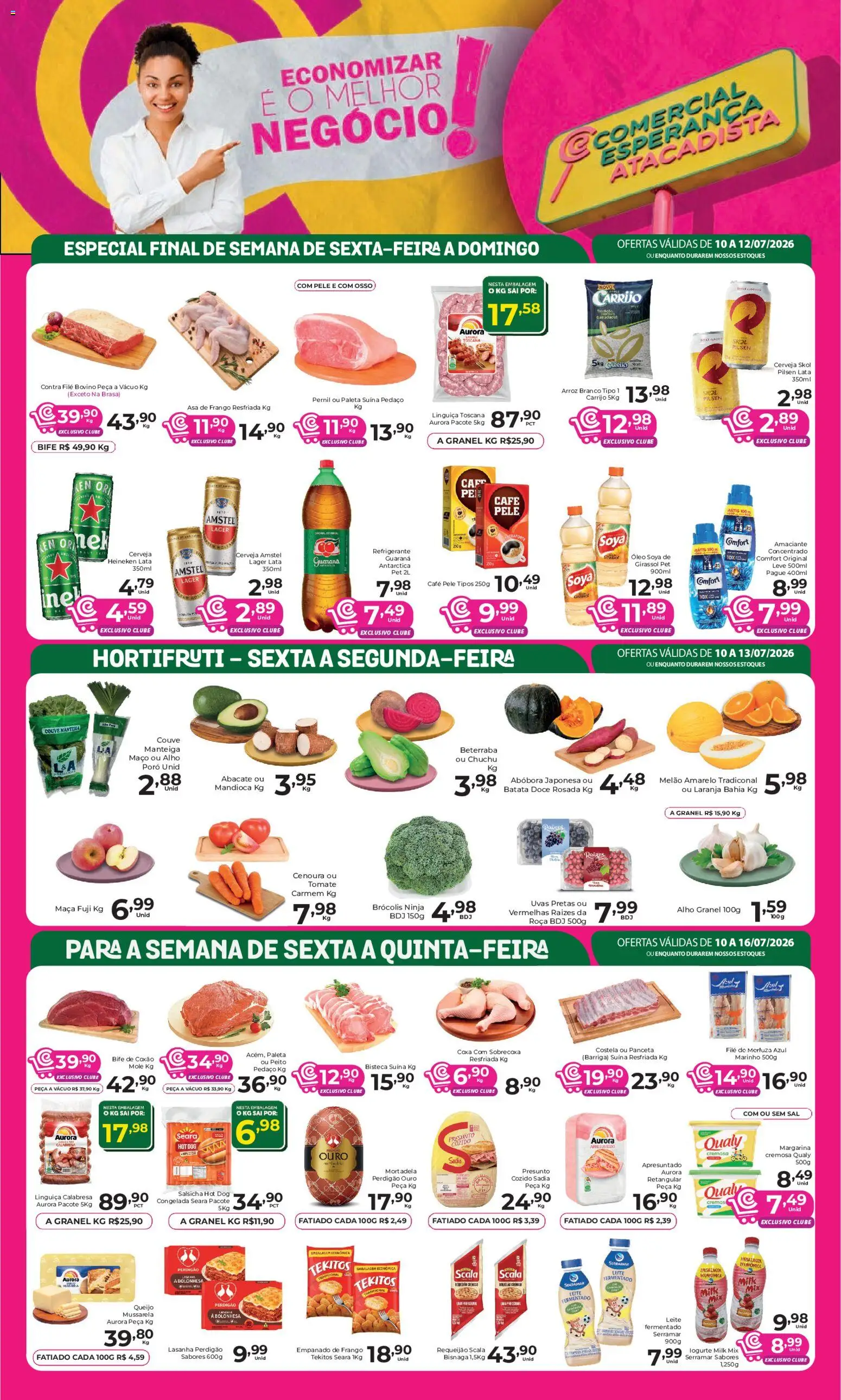 Comercial Esperança Folheto - válido de 10/07/2026 | Página: 1 | Produtos: Salsicha, Leite, Brócolis, Amaciante