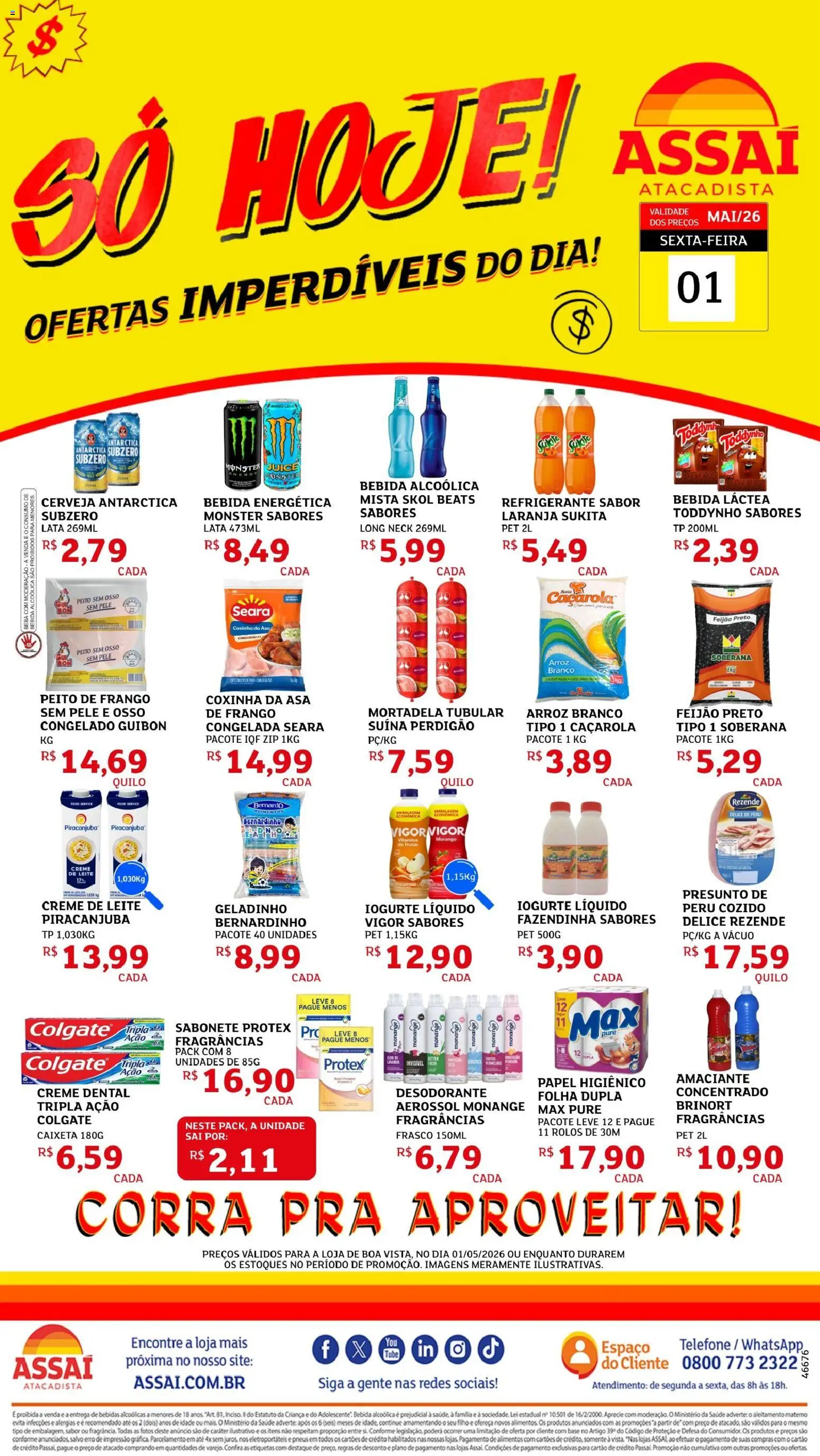 Assaí Atacadista Folheto - válido de 01.05.2026 | Página: 1 | Produtos: Leite, Presunto, Creme, Bebida