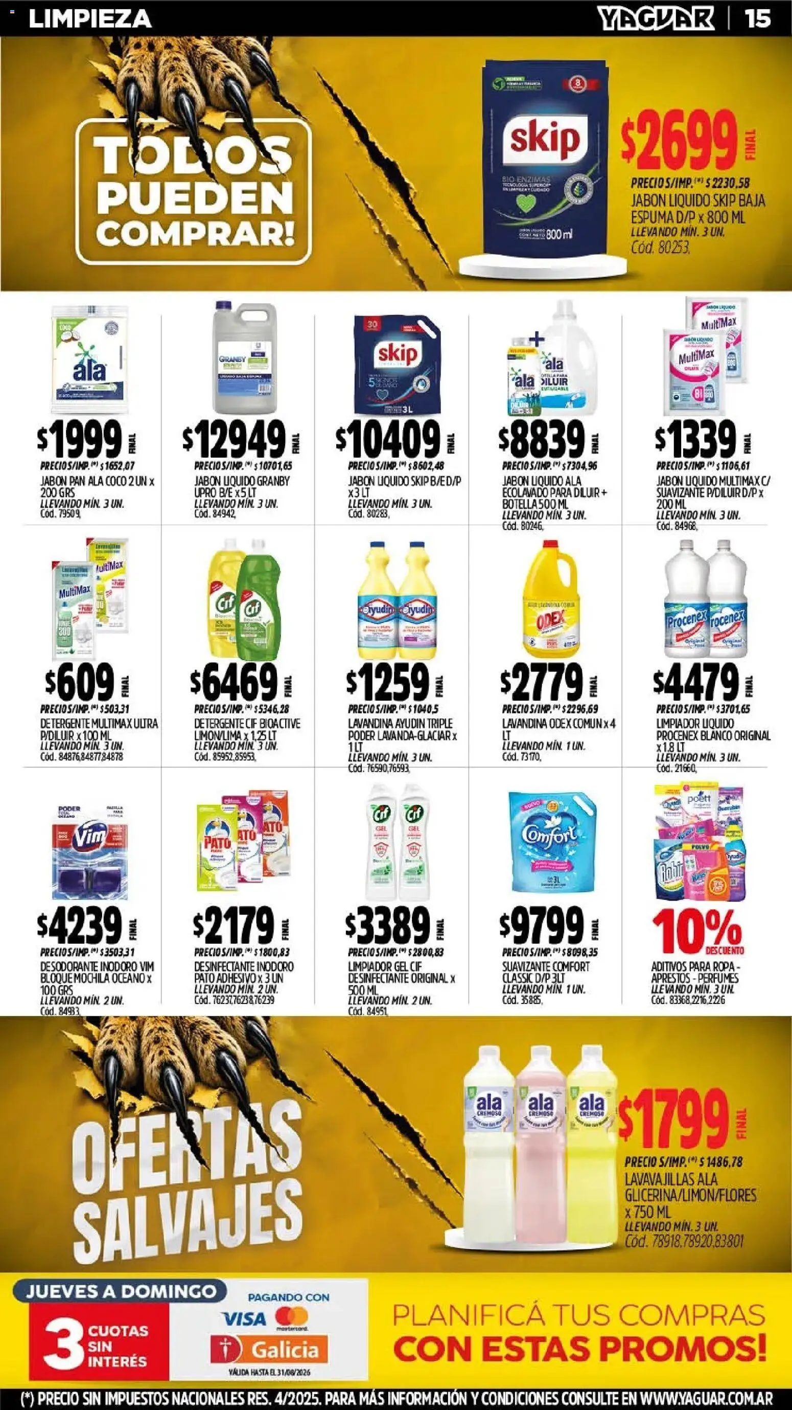 Yaguar - Oferta Semanal Trelew │ válido desde el 10/08/2026 | Página: 16 | Productos: Desinfectante, Perfumes, Desodorante, Pan