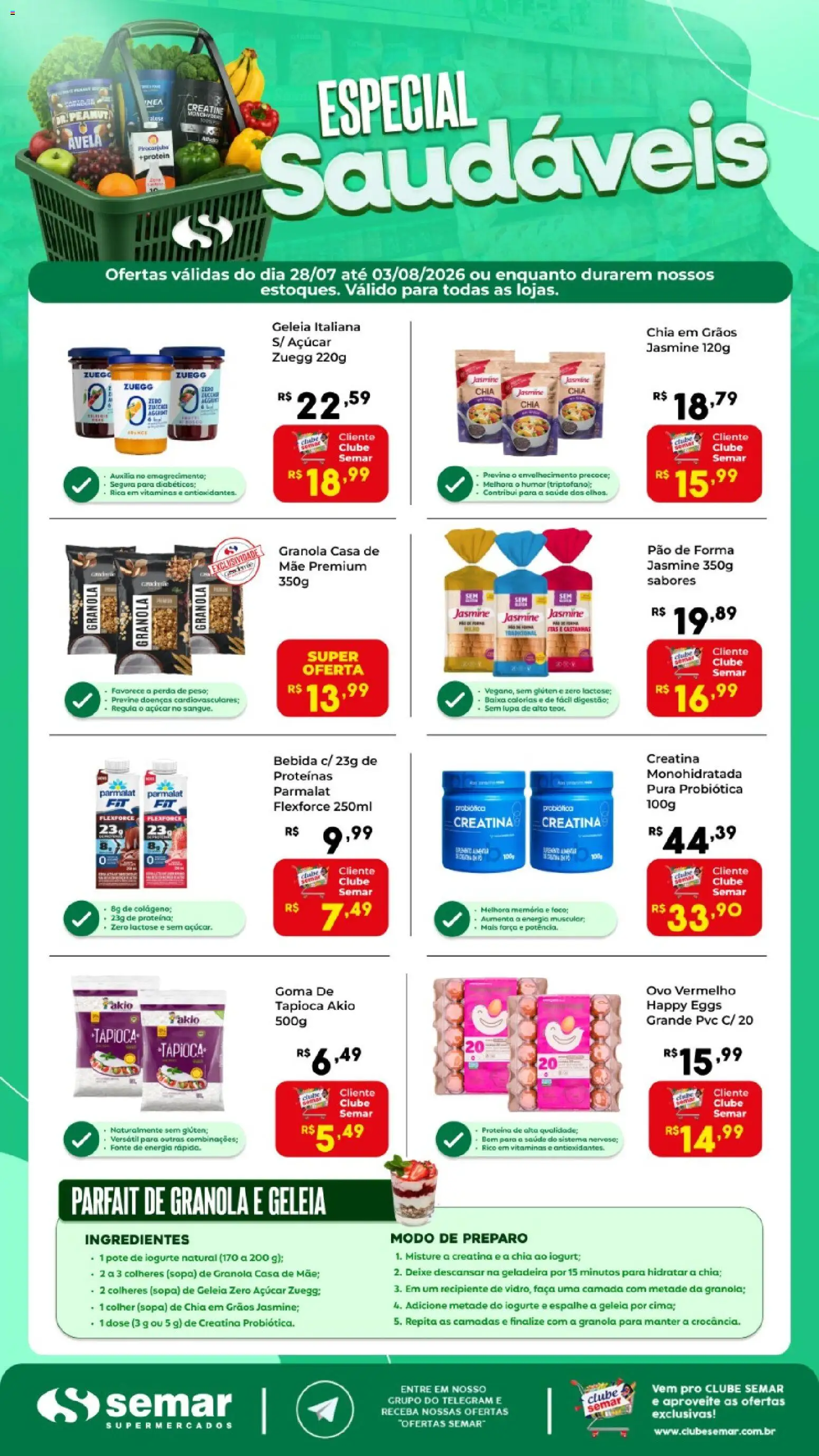 Semar Supermercado Folheto - válido de 28/07/2026 | Página: 1 | Produtos: Faca, Lupa, Pão de forma, Avelã