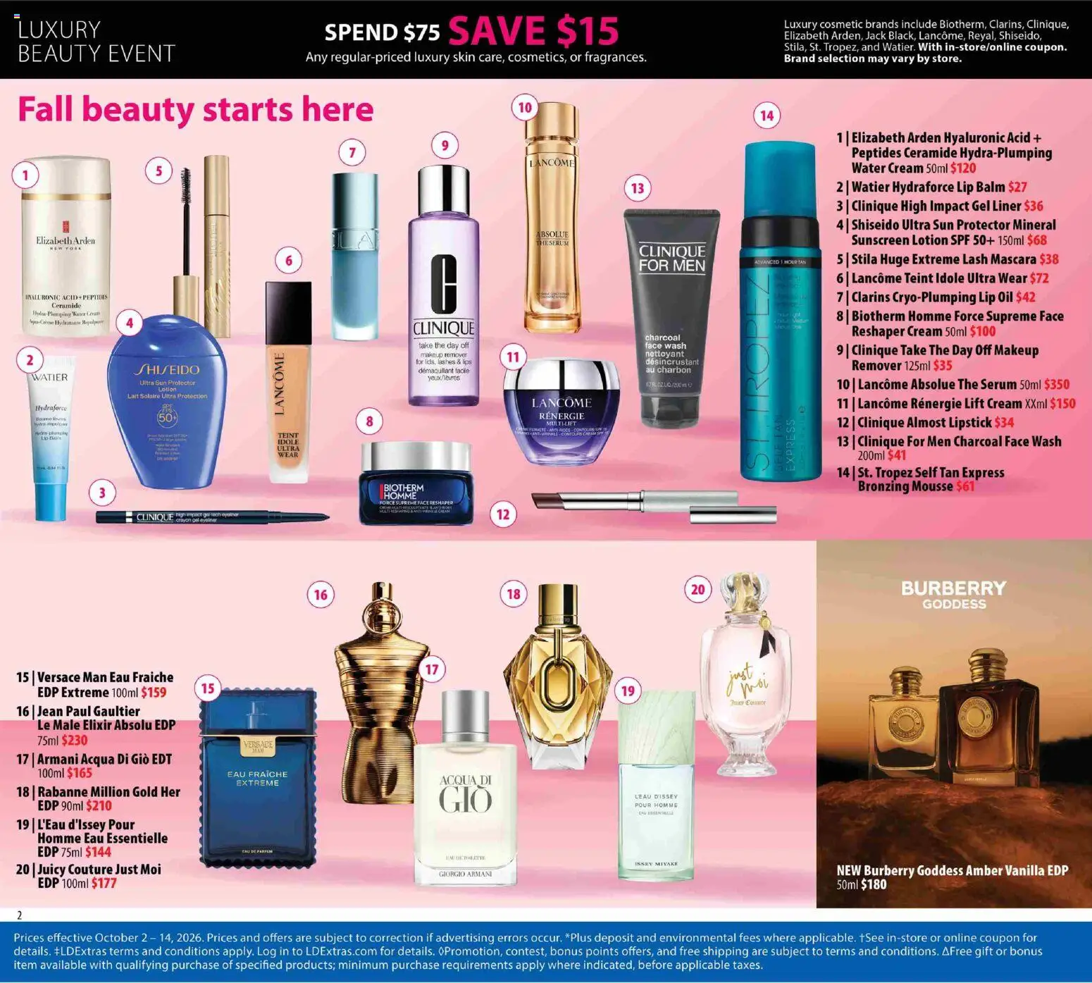 London Drugs flyer valid from Oct 2, 2026 | Page: 1 | Products: Cream, Lipstick, Makeup remover, Charcoal