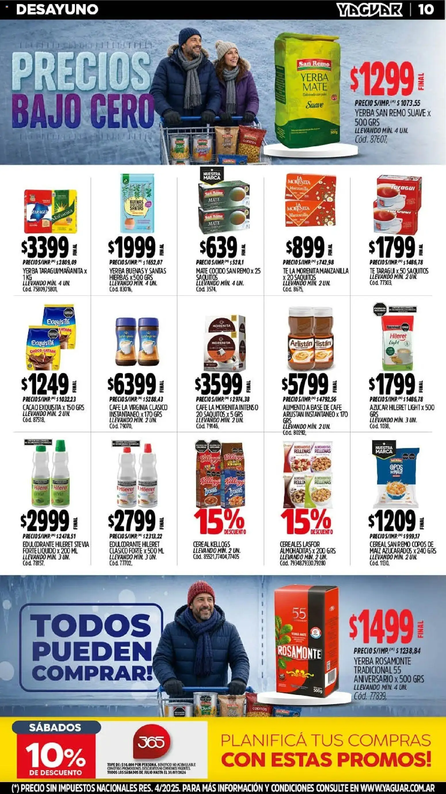 Yaguar catálogo │ válido desde el 20/07/2026 | Página: 10 | Productos: Copos, Azucar, Café, Cacao